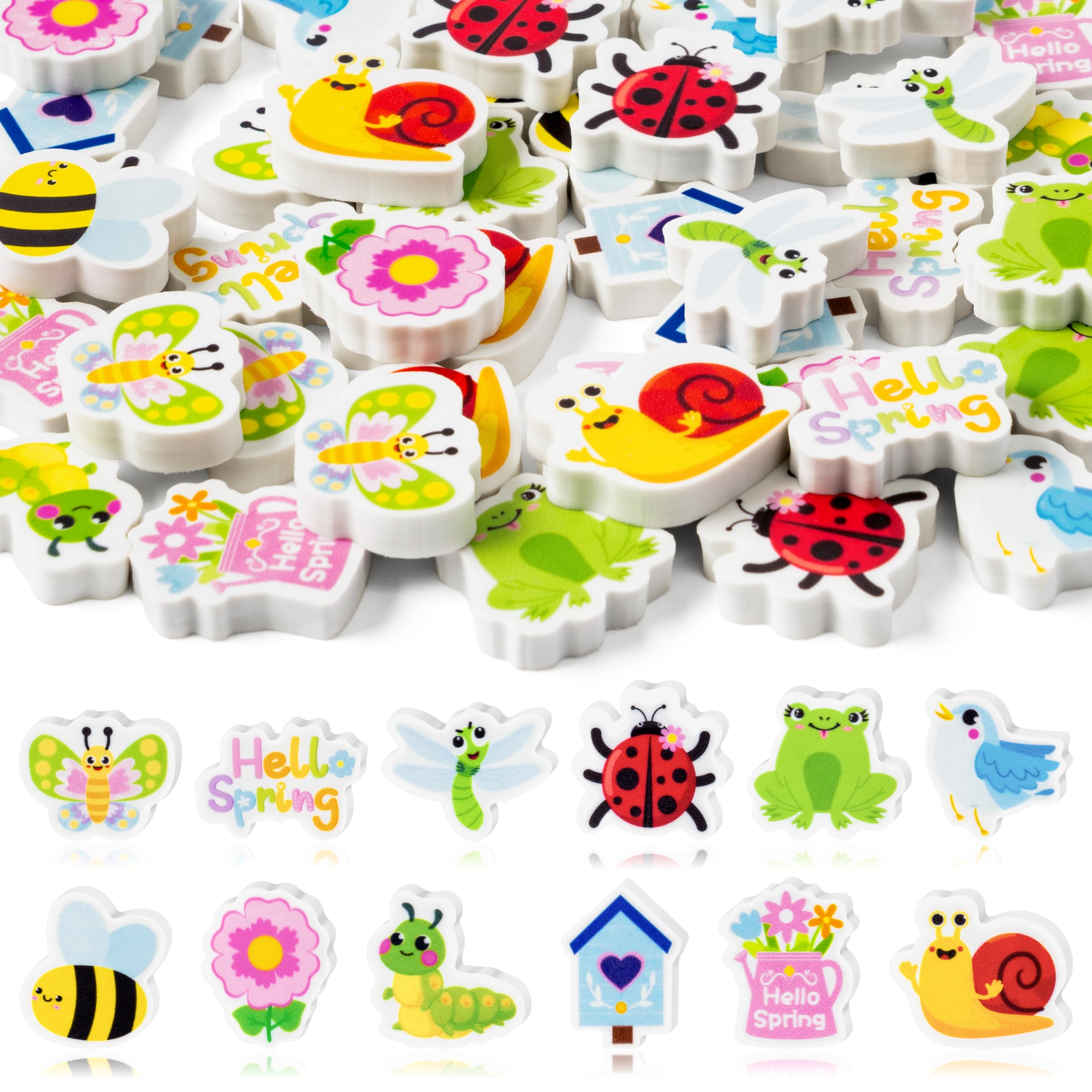 Yopyame 60PCS Spring Flower Butterfly Mini Eraser for Kids Bulk Assorted Novelty Tiny Pencil Eraser Cute Puzzle Eraser Desk Pet School Classroom Prize