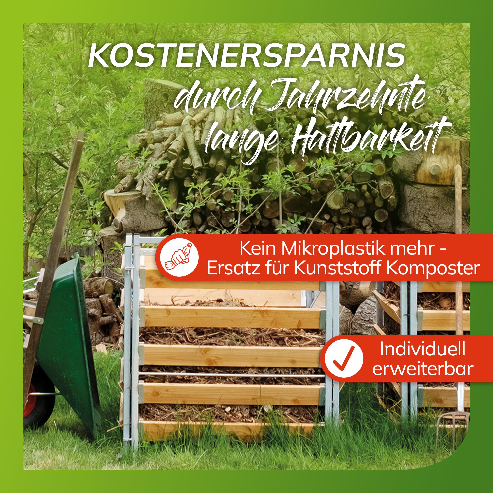 Compostiera da giardino zincata a caldo di alta qualità, compostiera in legno, compostiera in metallo, compost da giardino, compost – assi in larice per compostiera (set da 5)