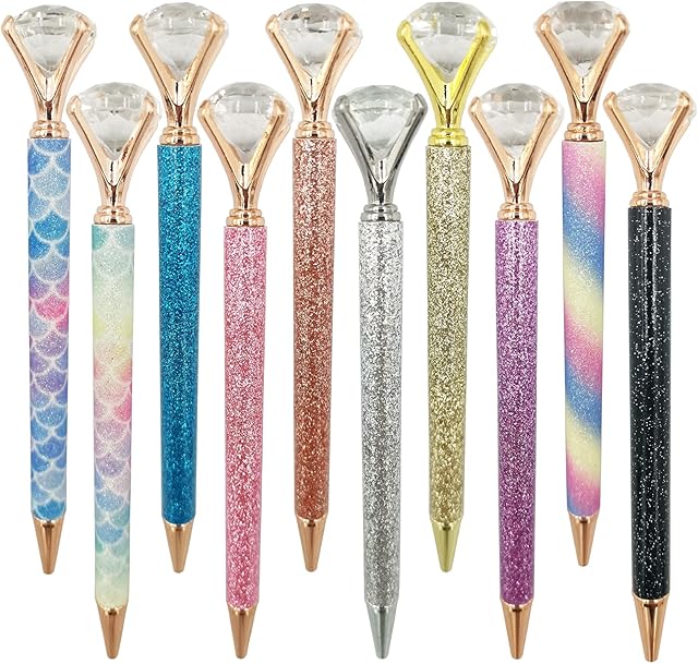 DUGYIRS 10 Pieces Crystal Diamond Ballpoint Pen Metal Ballpoint Pens for Ladies Colleagues Kids Girls Gifts