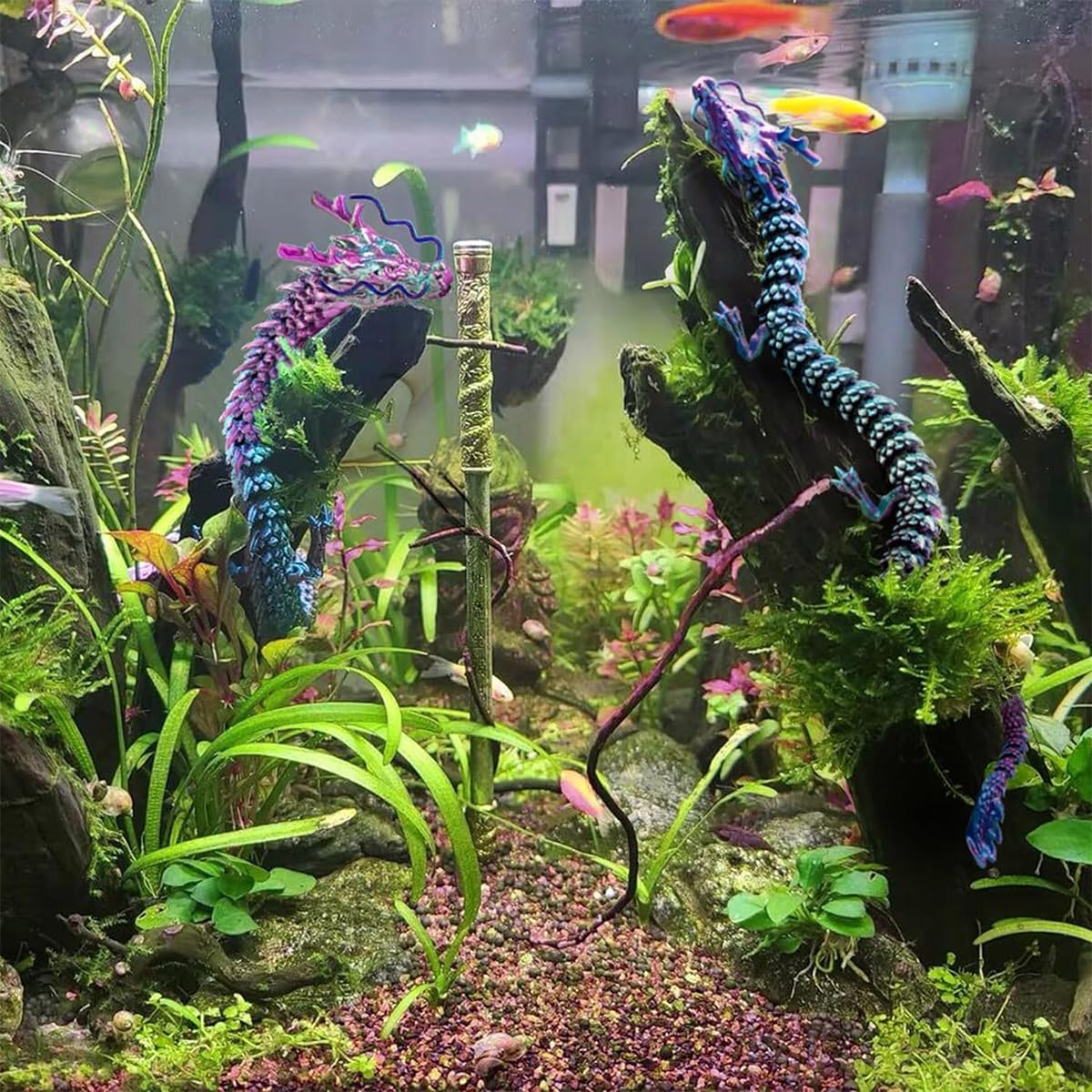 Décoration Aquarium Dragon Bleu-Violet Cristal Articulé Jouet Bureau
