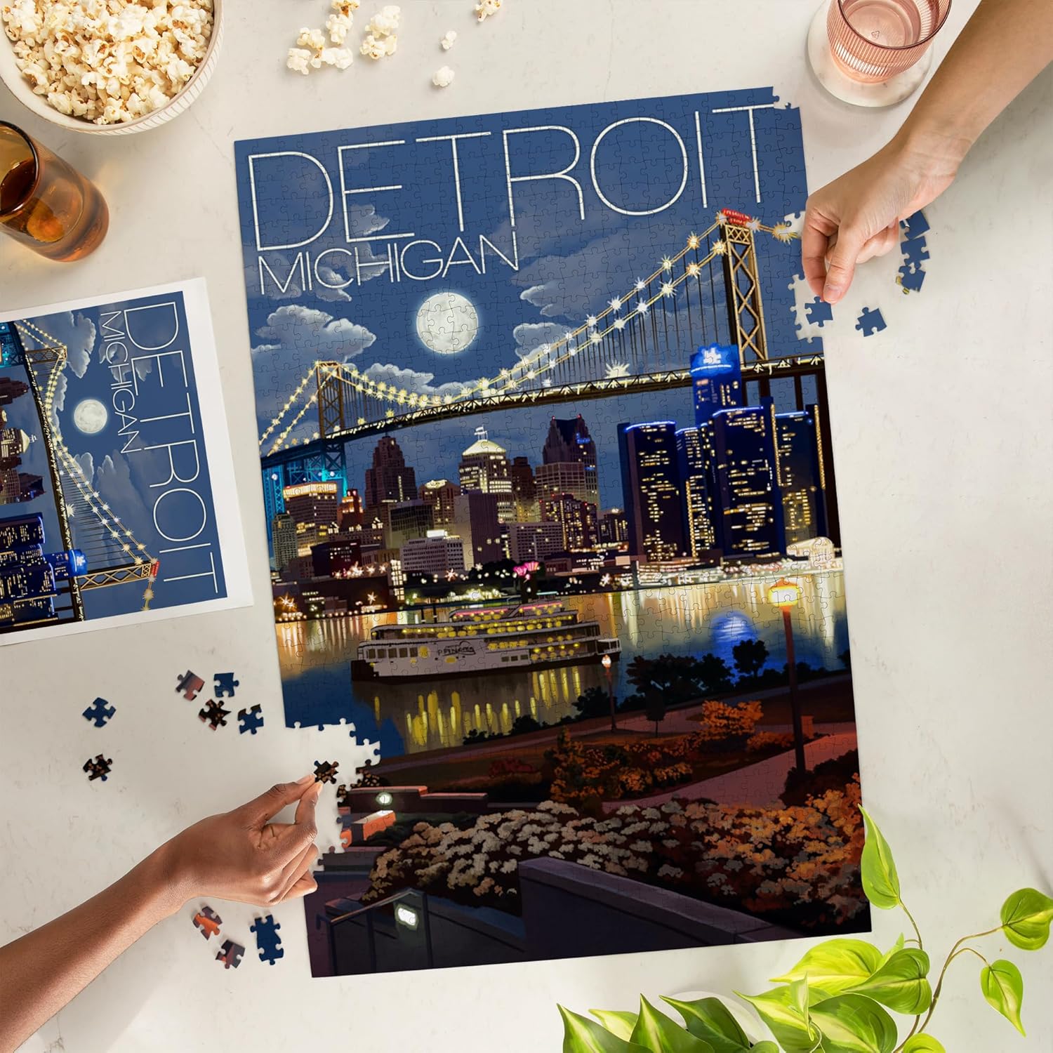 Detroit, Michigan, Skyline at Night (1000 Piece Puzzle, Challenging Jigsaw Puzzle for Adults, Made in USA)