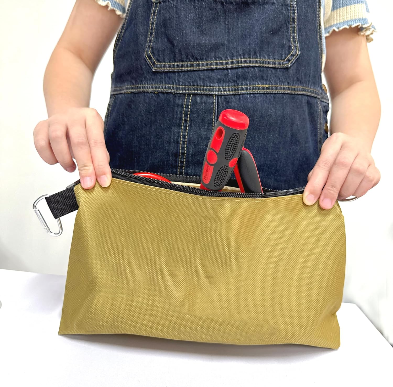 Premium Tool Pouch Zipper Bag with internal pockets, 12inch Tool Bag, Multipurpose Storage pouch, Flat Bottom with Zipper for Tools, Gadgets, Cosmetics, Stationary,Travel accessary, Black