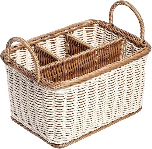 Hemoton Cesta organizadora de almacenamiento de cubiertos, soporte para utensilios tejido a mano, cubiertos, cesta para mesa de cocina, gabinete,