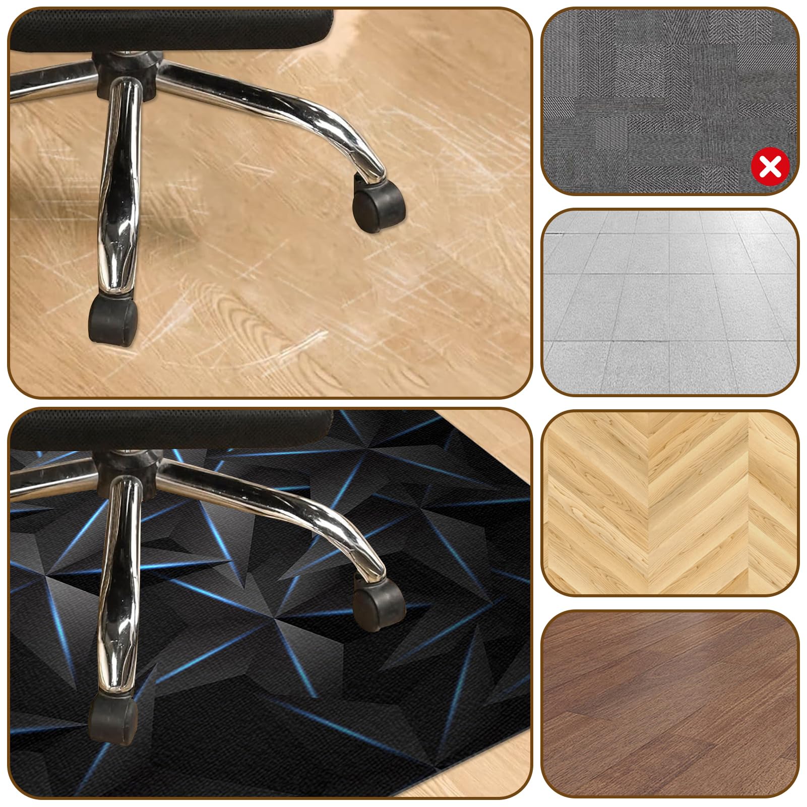 Gaming Teppich 120 x 140 cm rutschfest Gaming Bodenschutzmatte Bürostuhl, Schreibtischstuhl Unterlage für Laminat, Bürostuhl Unterlage für Parkett und Hartböden