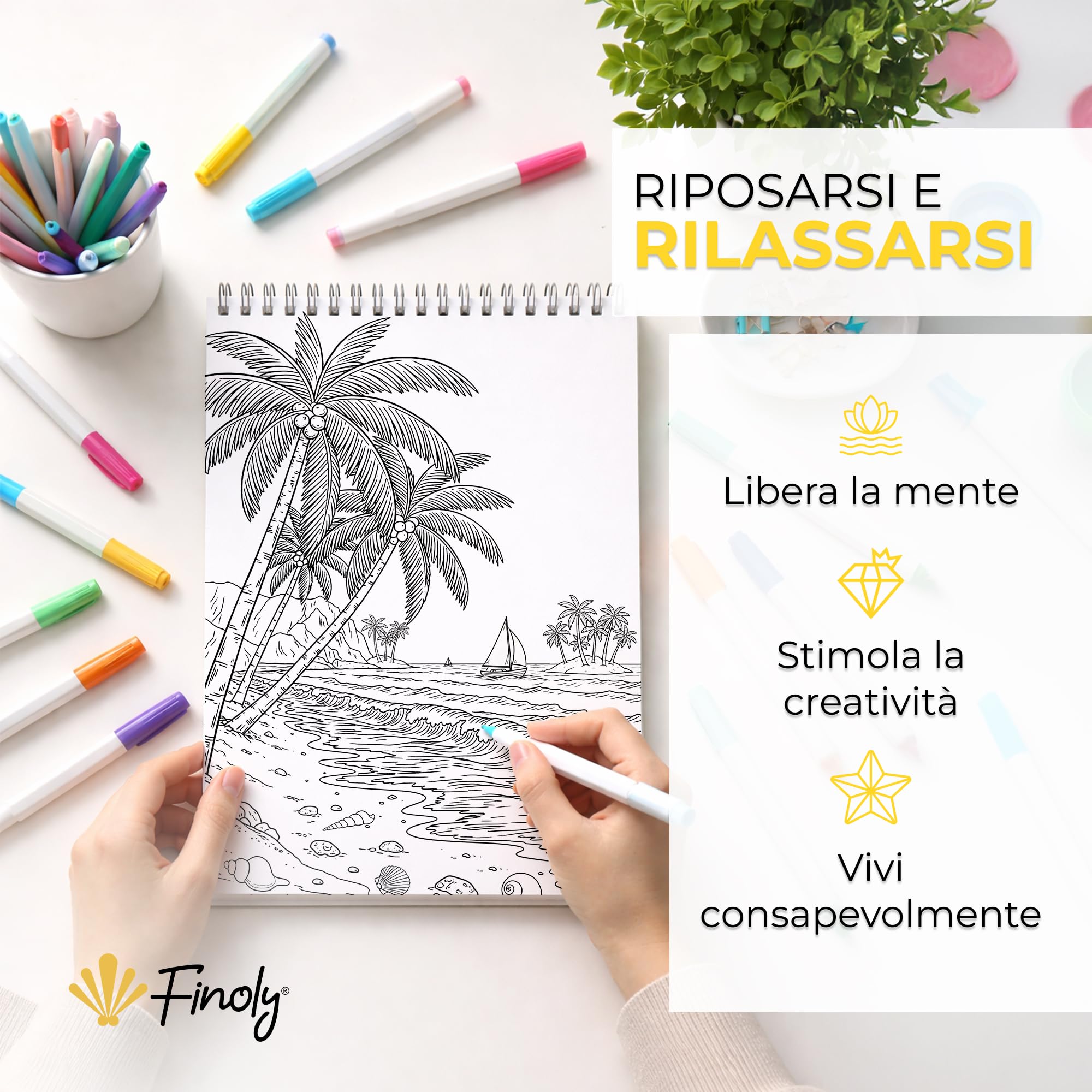 Finoly Libri da Colorare per Adulti Paesaggi A4 Riduce lo Stress | Album da Colorare per Adulti Principianti e Esperti | Mindfulness Inchiostro Non Che Trapassa