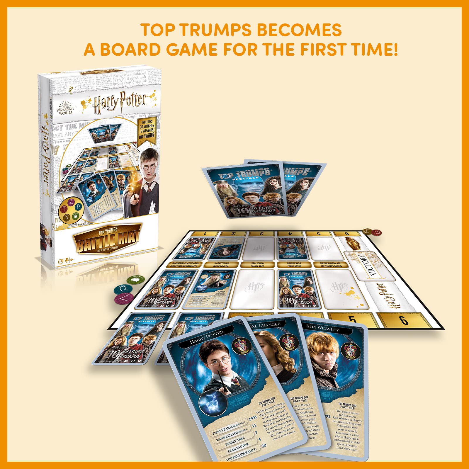 Top Trumps Harry Potter Battle Mat The Strategic Card Game, Play With Harry, Ron, Hermione, Dumbledore, Hagrid, Snape And Voldemort, Becomes A Board Game, 2 Players Makes A Great Gift For Ages