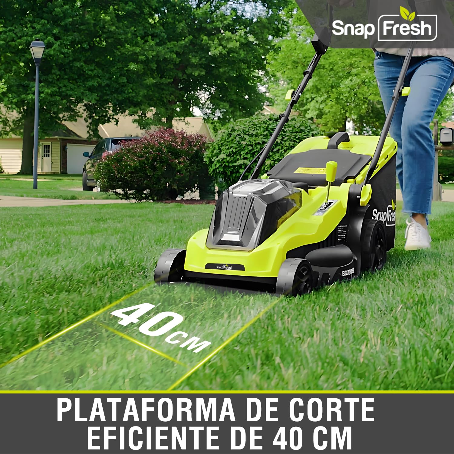 SnapFresh Cortacésped a batería inalámbrico (40V, 38cm Ancho de Corte, Brushless, 45L Bolsa recolectora, 25-75 mm Altura de Corte, con 2 x 20V x 4,0 Ah batería y Cargador)