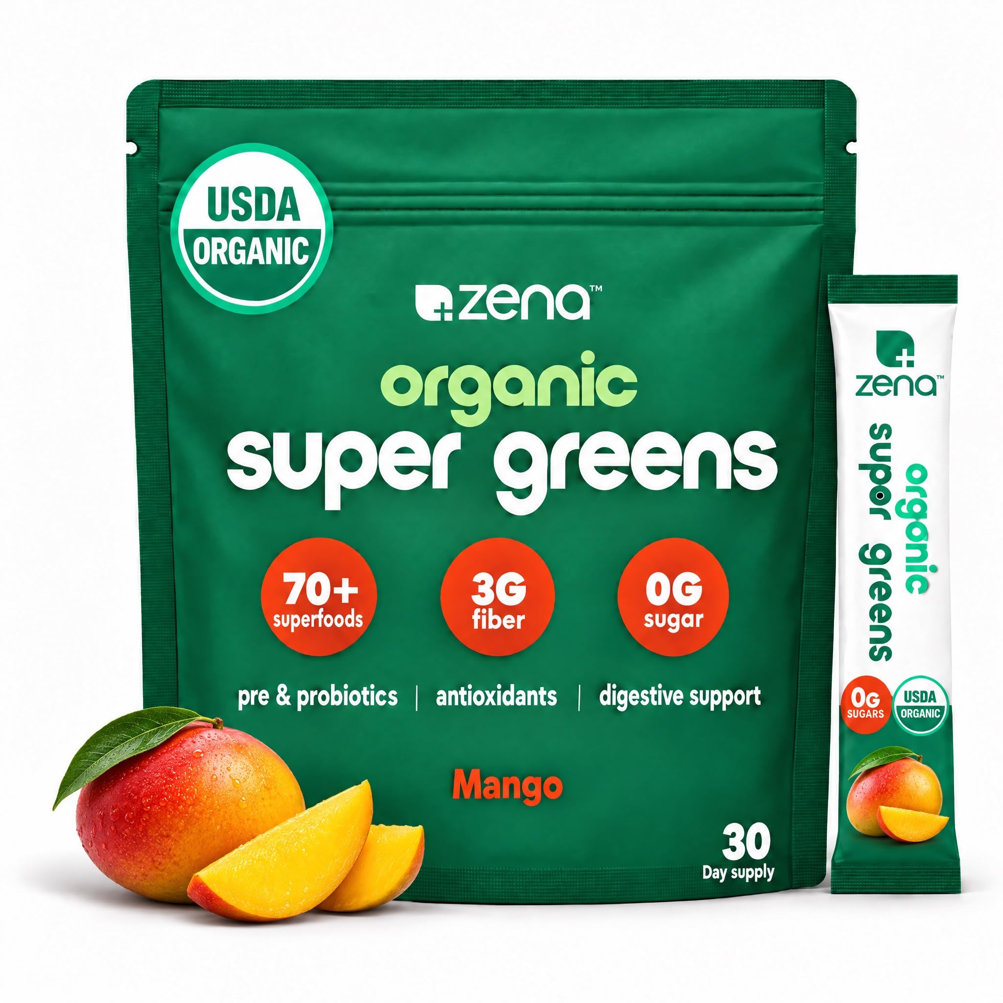 Zena Nutrition Organic Super Greens Powder, Mixed Berry, 30 Packets — Amazon image 11