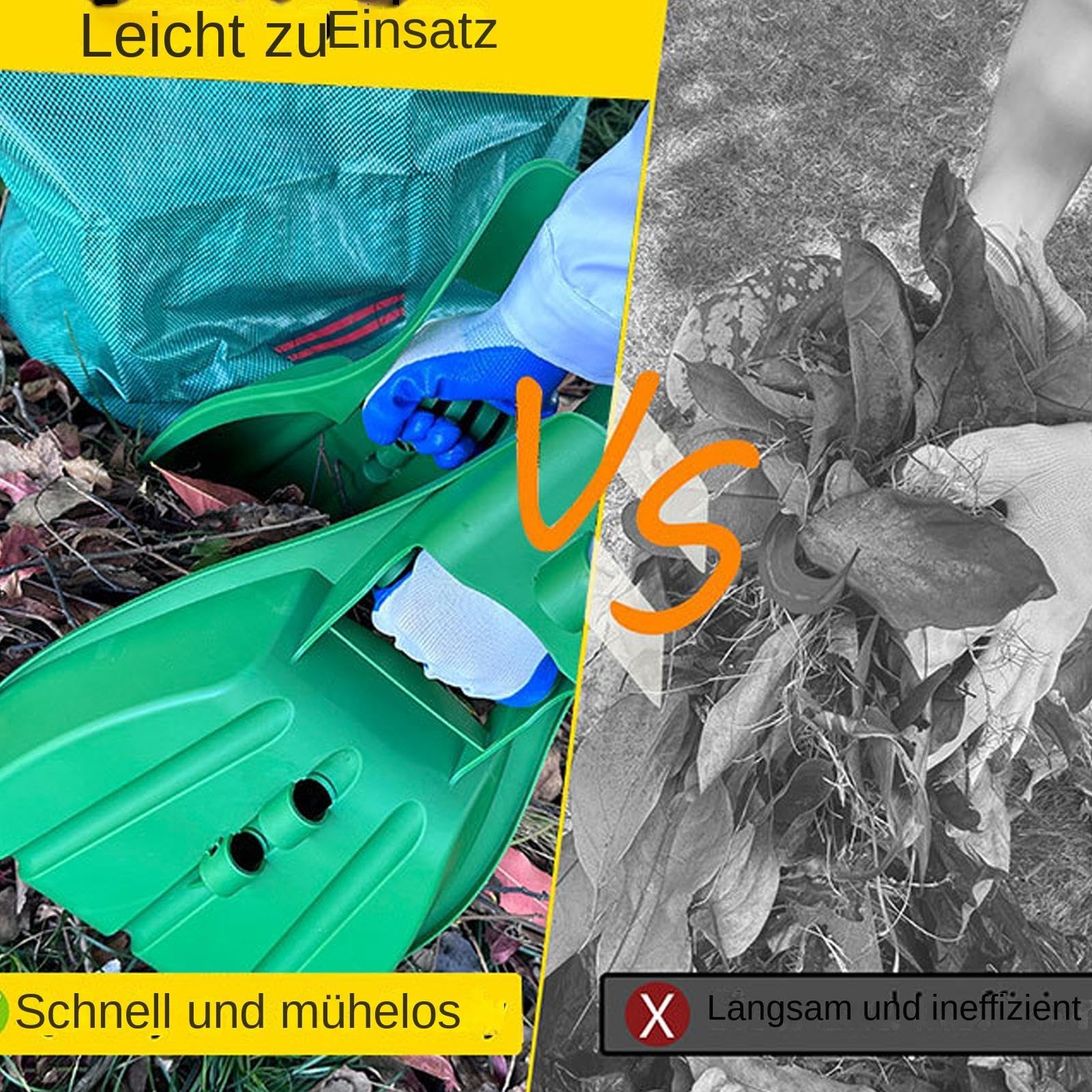 Rastrello a mano per foglie, per foglie – Robusto rastrello con | manico ergonomico | Pale per foglie con borsa da giardino, guanti da lavoro e asta telescopica per una rapida rimozione delle
