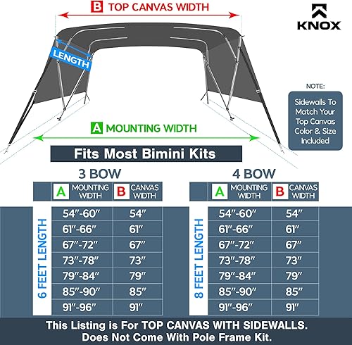 Miniatura 2 de Lona universal de repuesto Bimini de 4 arcos y paredes laterales desmontables con funda de almacenamiento, toldo de barco de grado marino 900D con