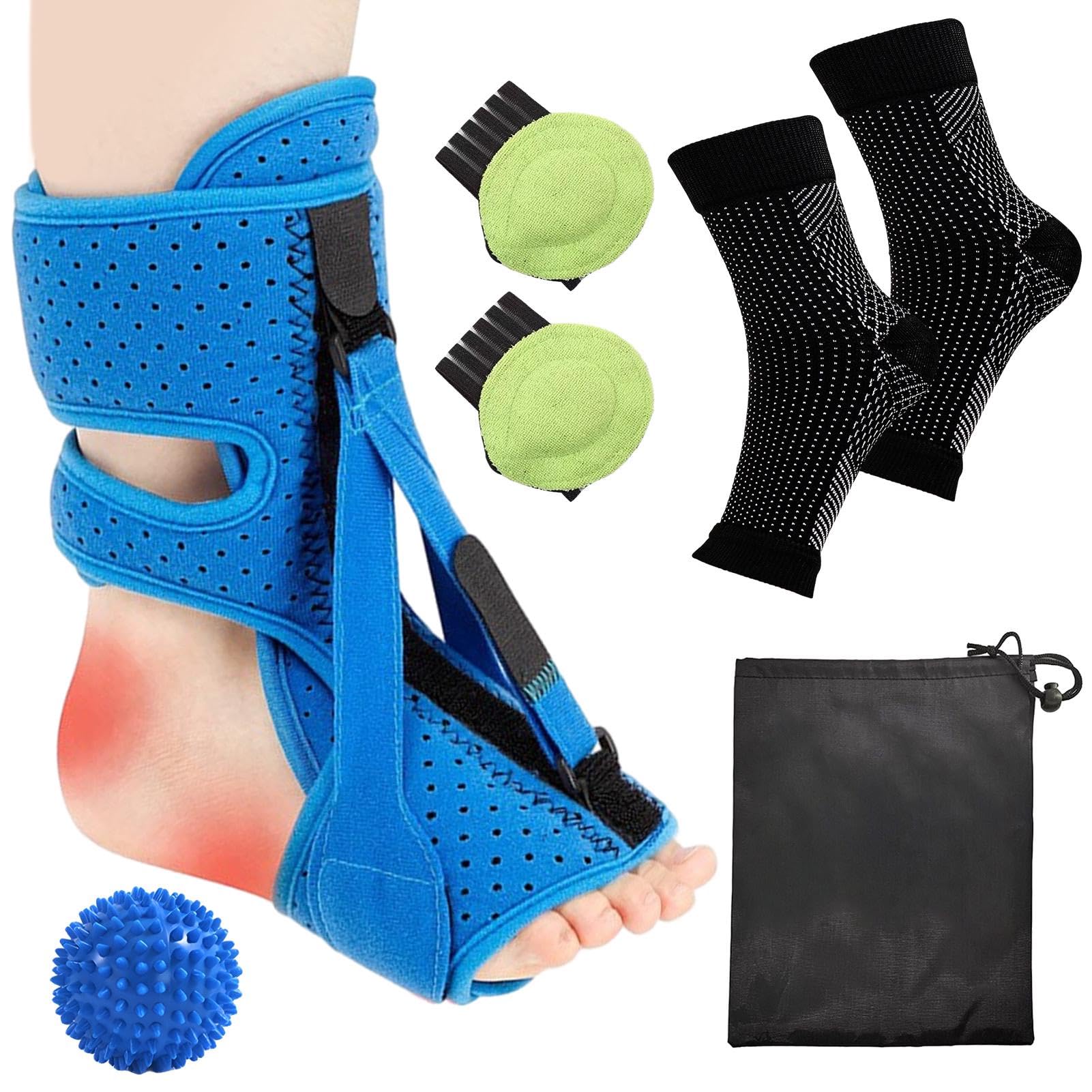 Plantar Fasciitis Night Splints, Night Splints for Plantar Fasciitis, 5 Pcs Orthotic Arch Support Sleeve Ankle Socks Heel Plantar Fasciitis Night Splint Set, for Foot Drop Tendonitis Heel Spurs(Blue)