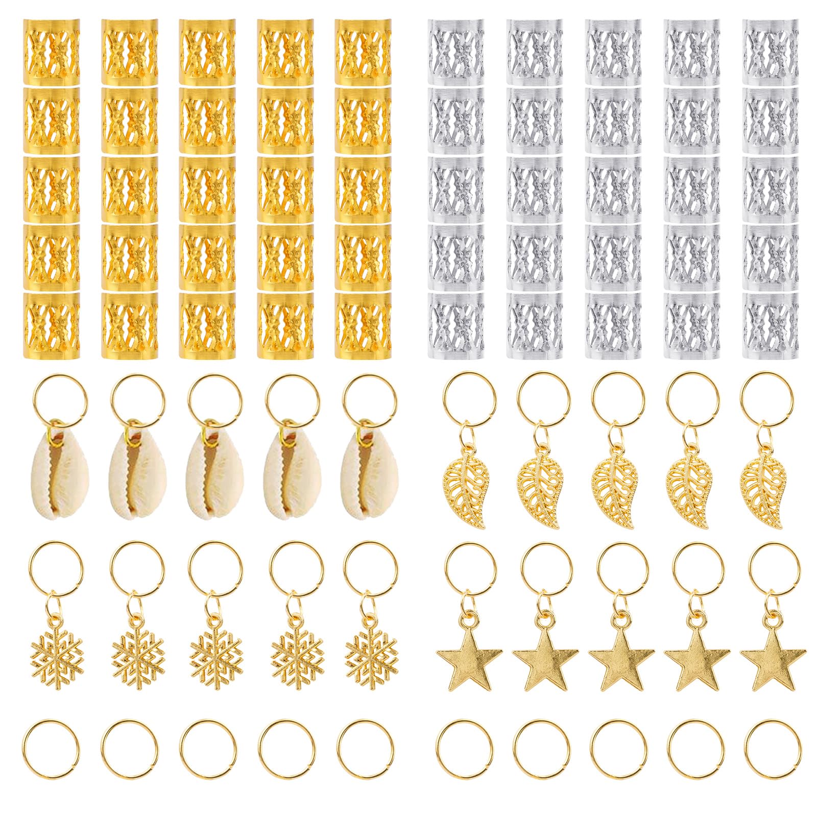ACWOO Accesorios para Rastas para el Cabello, 80 Piezas Joyería del Pelo Trenzado, Trenzas de Metal para el Cabello Accesorios, Anillos de Trenza de Pelo, Puños de Trenza para el Cabello