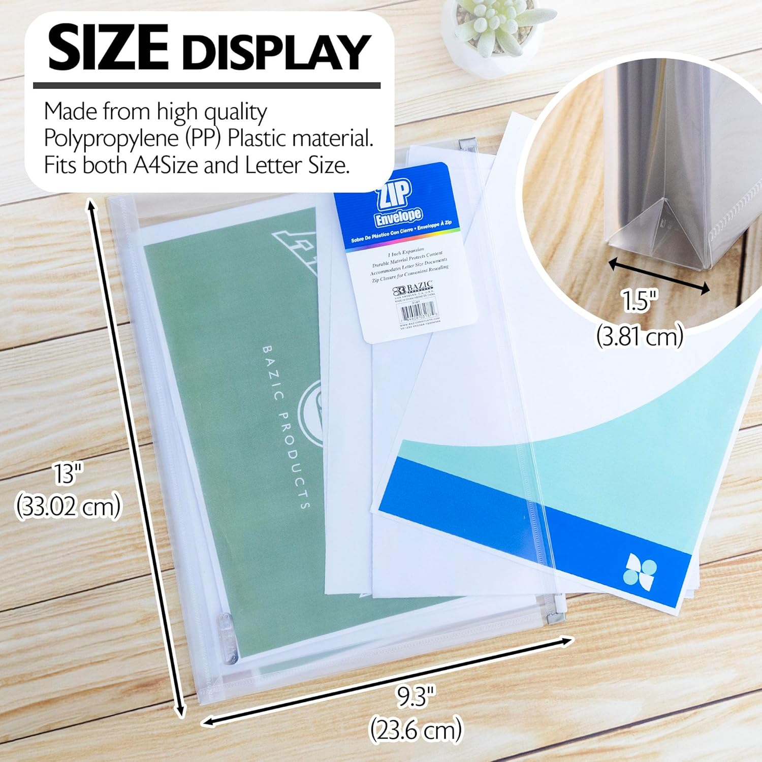 BAZIC Products Plastic Envelopes with Zipper – Durable Clear Poly Envelopes, Transparent Folder for Documents, Home, Office or School, Letter Size or A4 Folder, 24-Pack