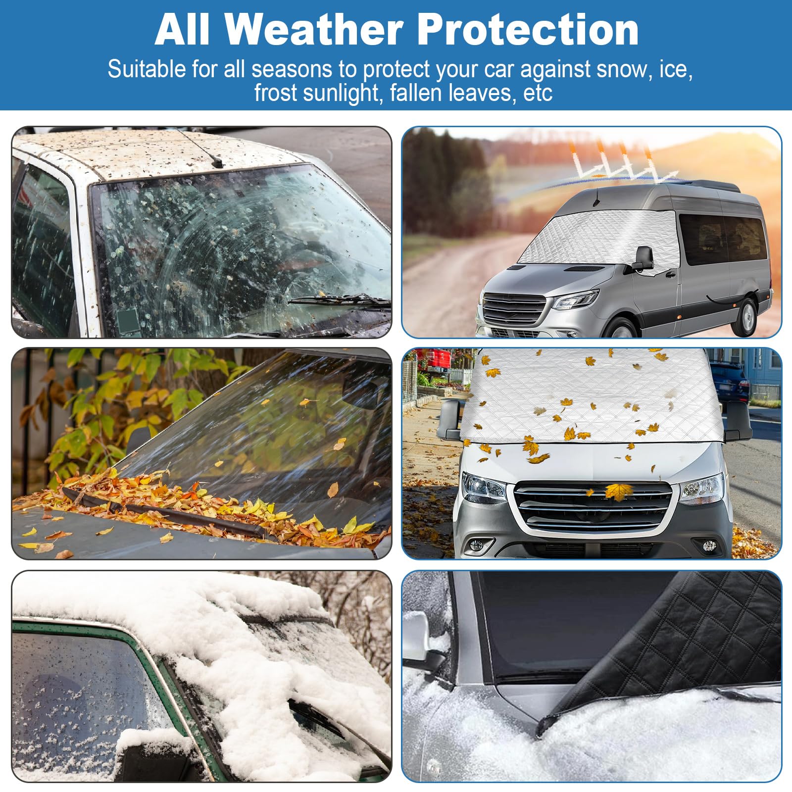 Fodera parabrezza per Ford Transit Custom 2012-2022, copertura esterna termica argentata impermeabile, protezione da sole, radiazioni UV, neve, ghiaccio e gelo