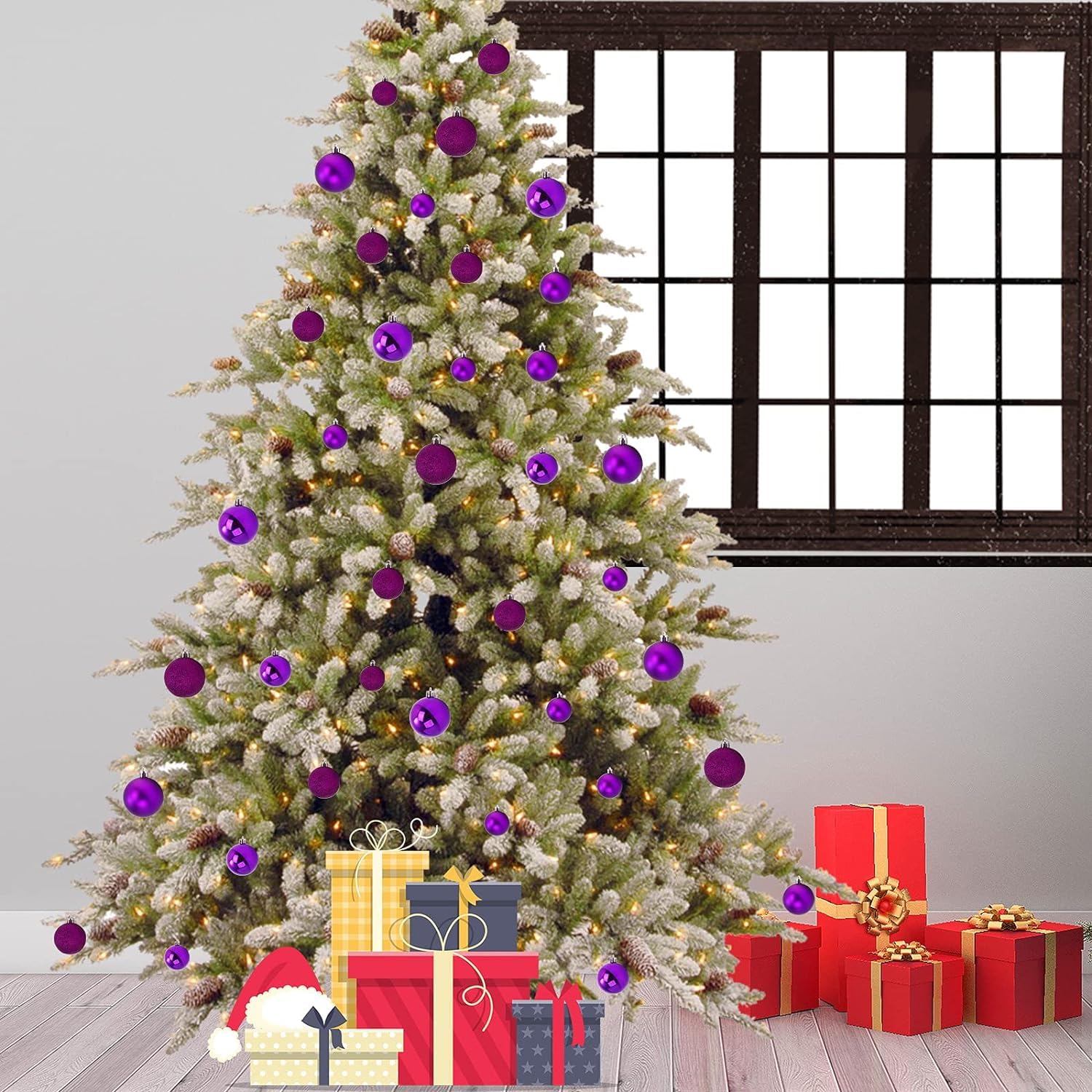 Bolas Arbol de Navidad 24 Uds Bolas De Navidad Adornos para Decoraciones para Árboles Bola Colgante para Fiesta Boda Navideña Decoración de Temporada(Rose Red)