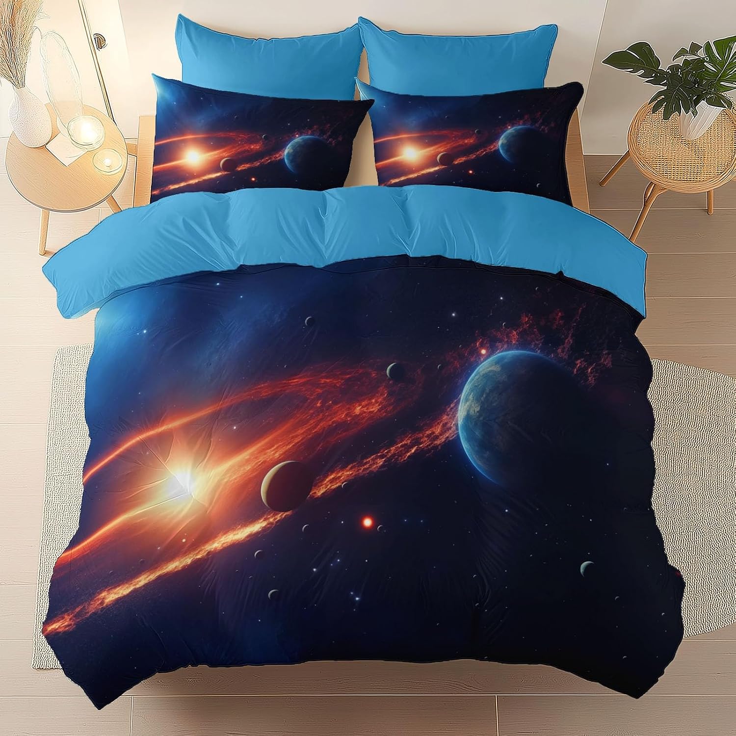 Blue Duvet Cover Set for Kids Boys Girls - Double Size Decorative Quilt Cover, Dream Glitter Starry Sky Bedding Set Lightweight Microfiber Comforter Cover with 2 Pillow Shams