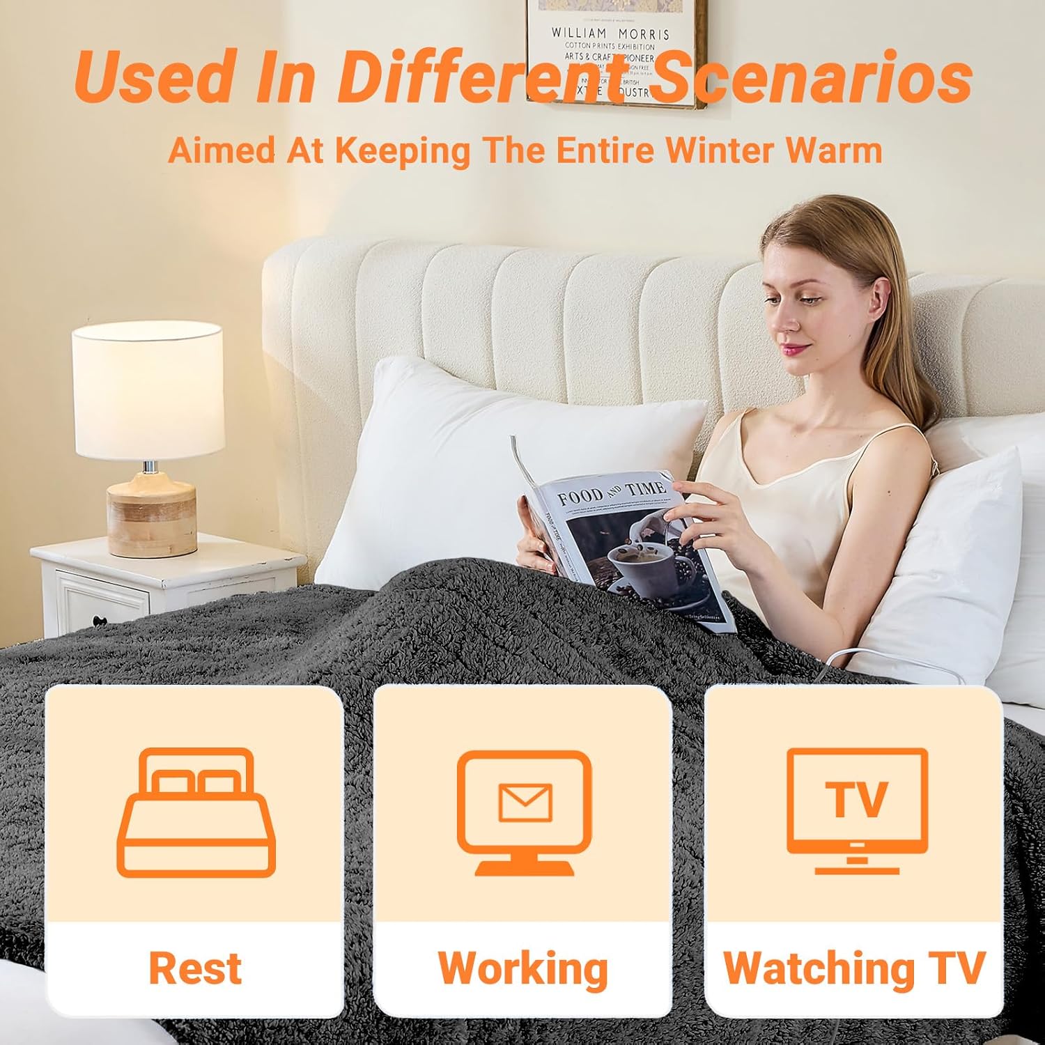Heated Blanket Heated Throw, Electric Blanket 50"x60" Heating Blanket with 8 Hours Auto Off 10 Fast Heating Levels Machine Washable Sherpa Heated Blanket with Overheating Protection