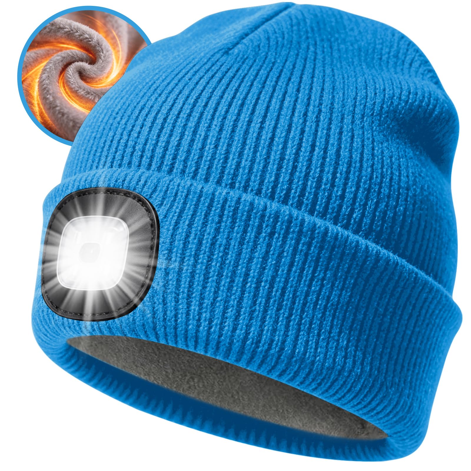 HAOCEE LED Mütze mit warmem Fleece und wiederaufladbarem Licht für Winter | Abnehmbares LED-Licht, Type-C-Ladeanschluss, 3 Helligkeitsstufen, dickes und warmes Innenfutter, geschenk für Damen,Herren