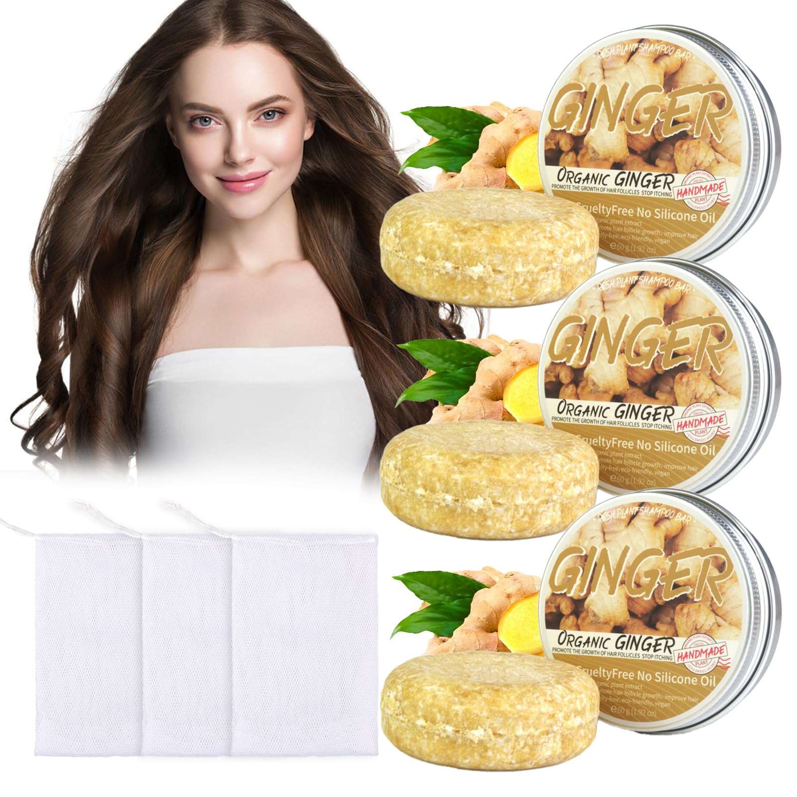 Ginger Shampoo Soap Ginger Hair Growth Bar Shampoo Ginger Soap Ginger for Hair 3 Pieces Bubble Net Ginger Bar Hair Growth Regrowth Soap Anti Hair Loss Ginger Hair Regrowtho Bar
