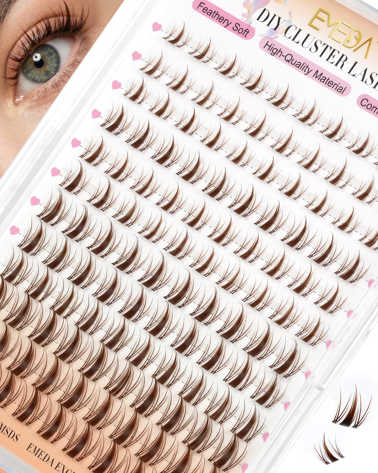 EMEDA Manga Cluster Wimpern Braune Individuelle Wimpern Natürliche DIY Wimpernverlängerung D Curl Anime Wimperncluster mit transparentem Band 8 10 12 14mm Mix Flauschige Lash Clusters