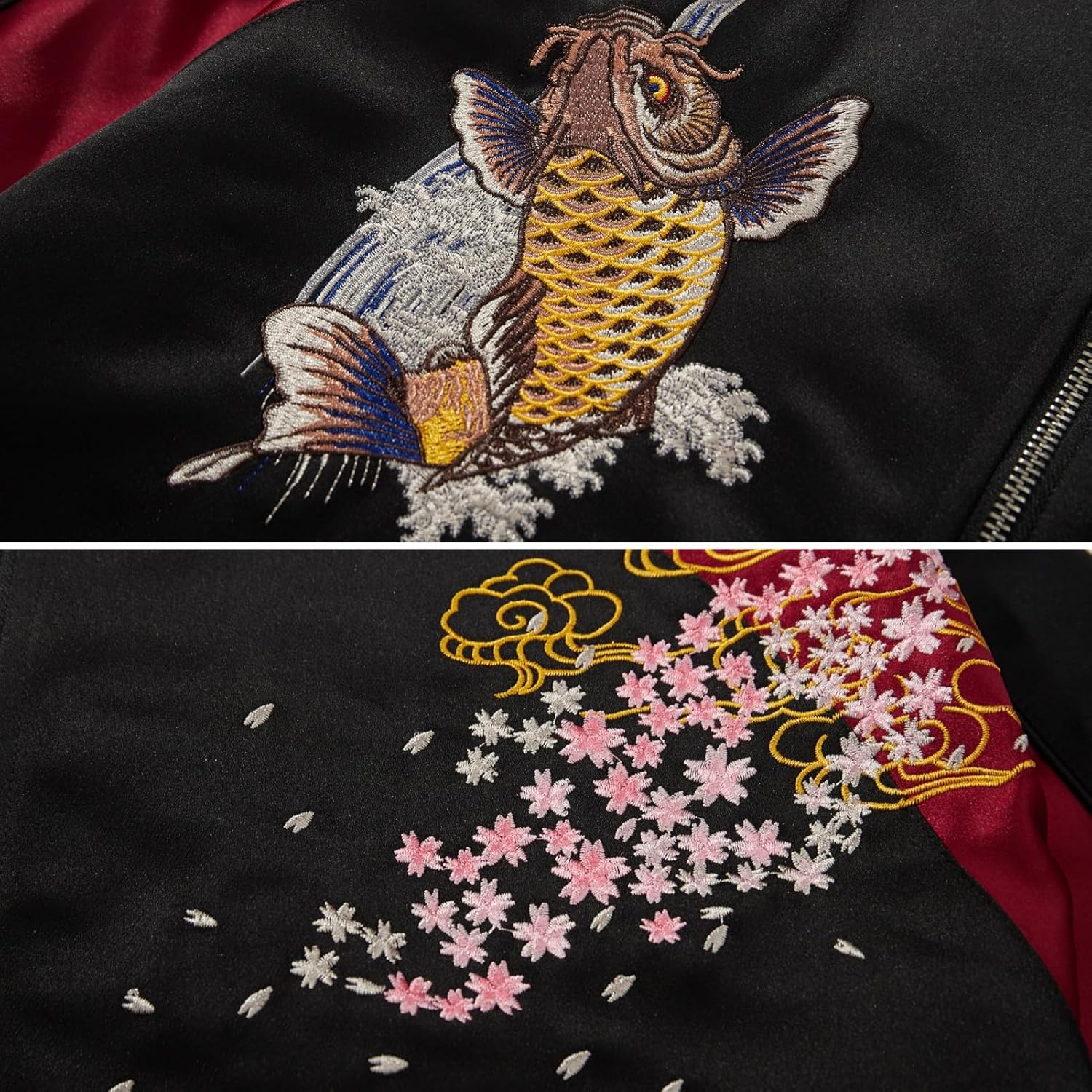 Satin Embroidery Bomber Jacket Oversized Spring Autumn Streetwear Coat Japanese Style Zip Up Windbreaker for Men - Image 2