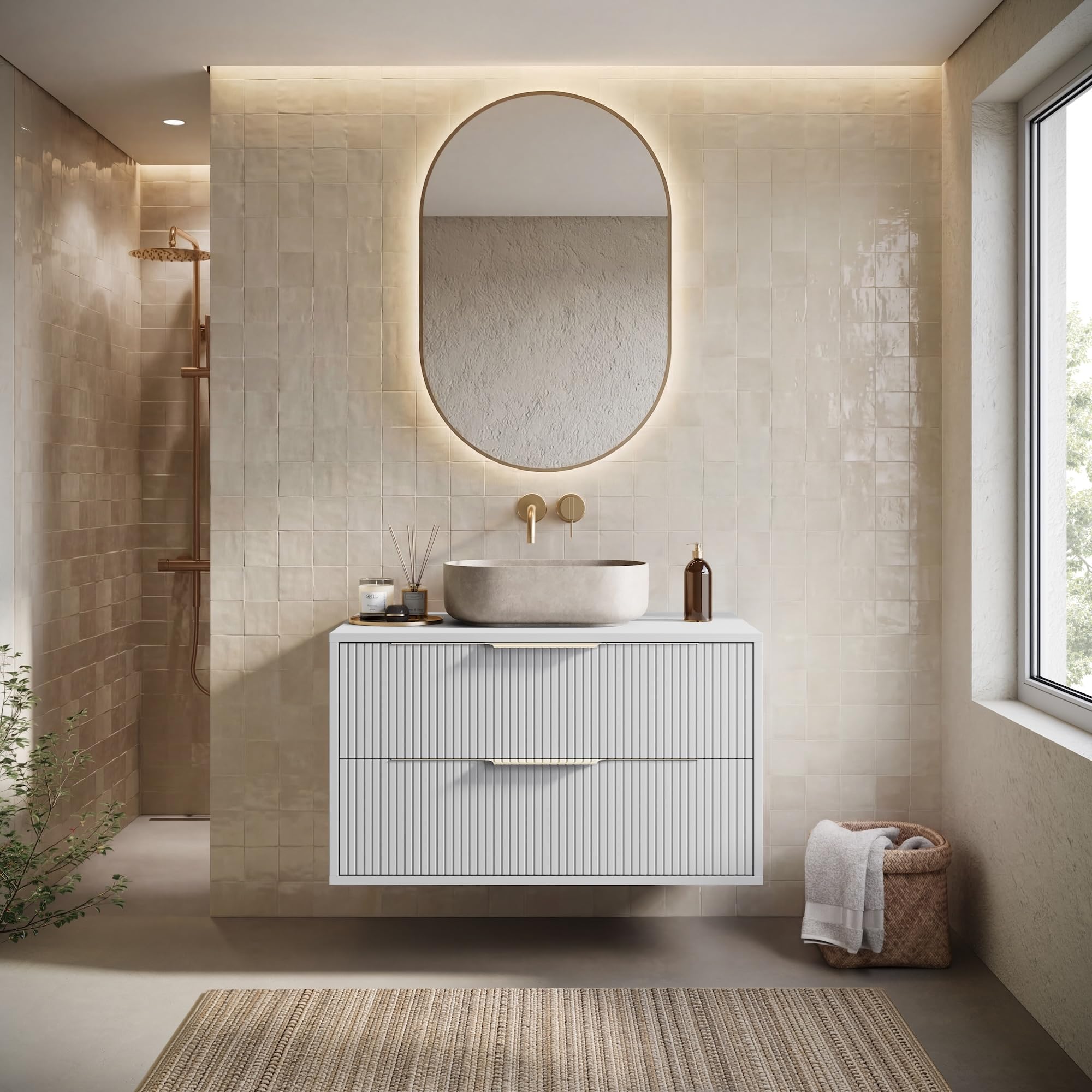 BADPLAATS Meuble Sous Vasque Rimini 80 Cm Blanc Mat Meuble Avec Tiroirs