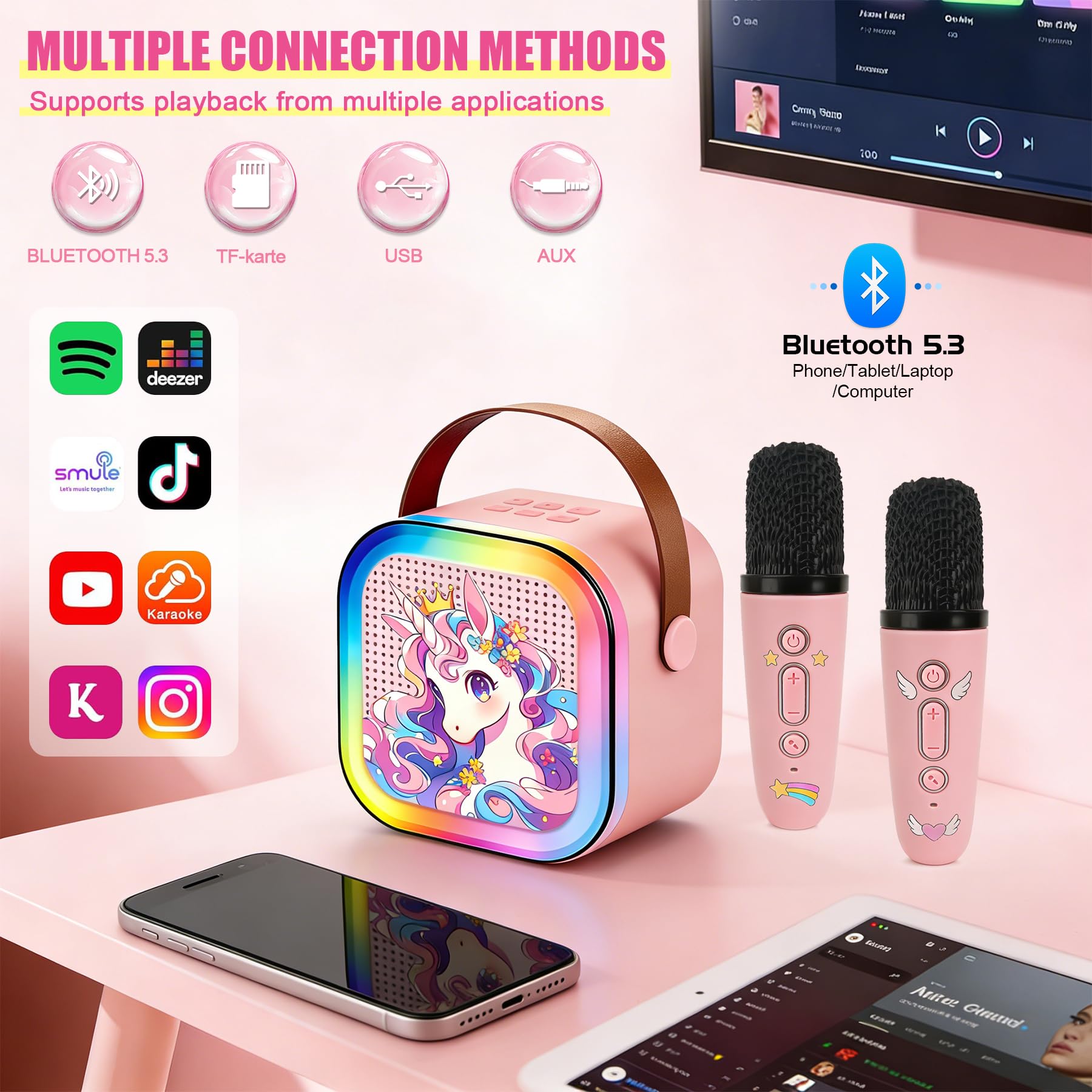 JONRRYIN Karaoke Infantil con 2 Microfonos Inalambricos, Microfono Karaoke Bluetooth con Luces LED Discoteca y Efectos de Voz, Regalo Niñas y Niños, Juguetes Bola Discoteca (Blanco JONRRYIN Karaoke Infantil con 2 Microfonos Inalambricos, Microfono Karaoke Bluetooth con Luces LED Discoteca y Efectos de Voz, Regalo Niñas y Niños, Juguetes Bola Discoteca (Blanco