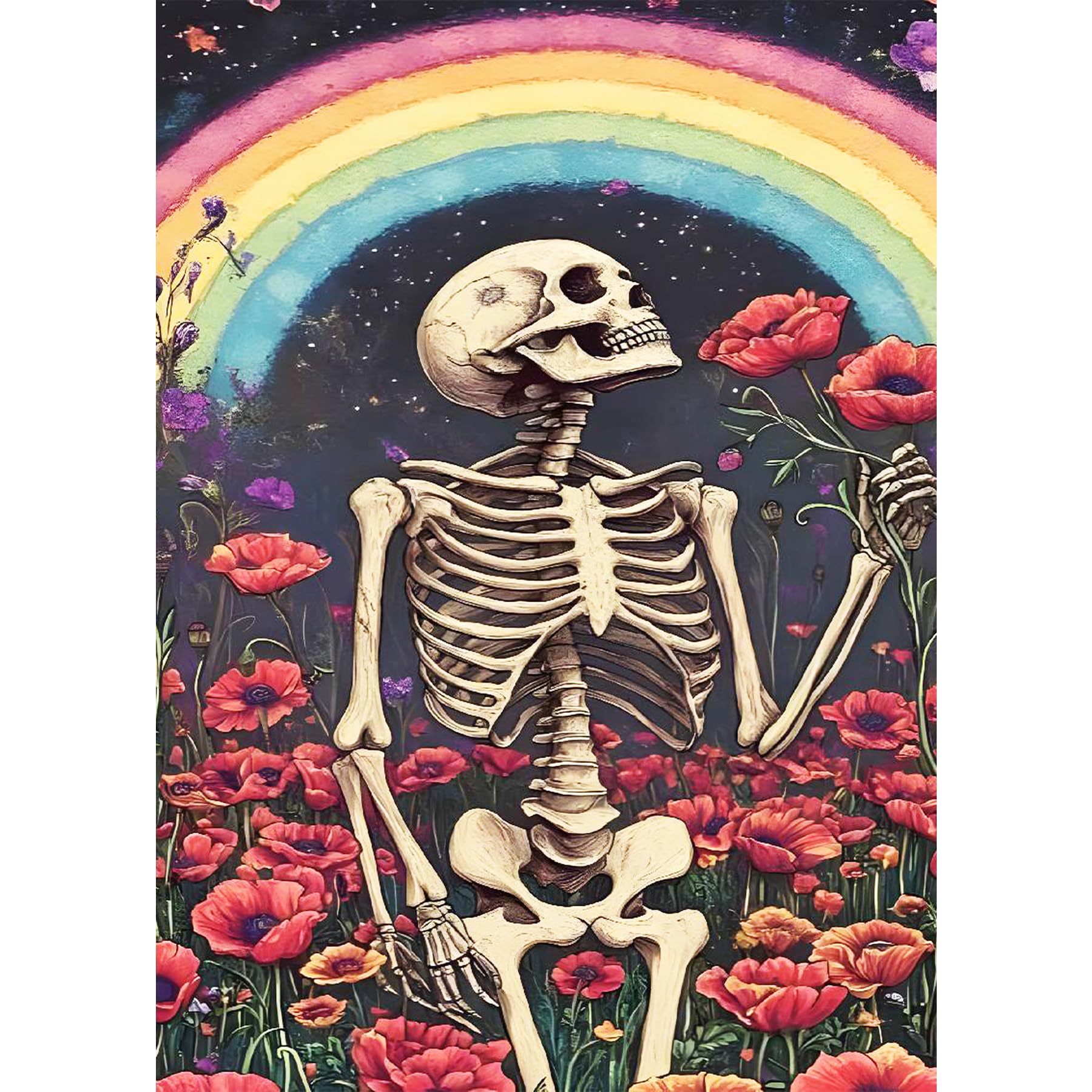 BOWETILE Halloween Rainbow skull Diamond Painting Art Kits for Adults, Skeleton Flower Gem Art Painting Kits, Full Drill Painting Rhinestone Embroidery Pictures for Beginners, Home Wall Decor 30x40 cm