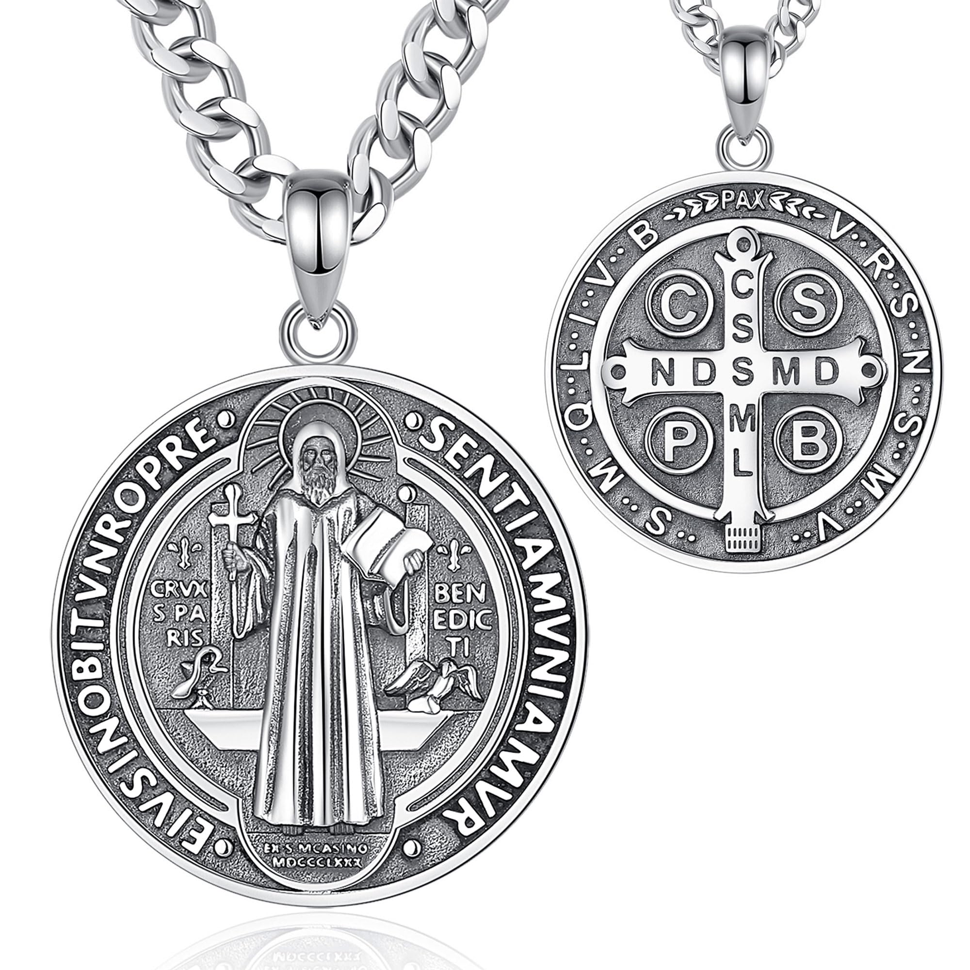 AEONSLOVE 925 Sterling Silver Saint Christopher Necklace for Men Women, Saint Michael/Saint Benedict Cross/Seal of the Seven Archangels Medal, Christian Catholic Jewelry for Boy Girl