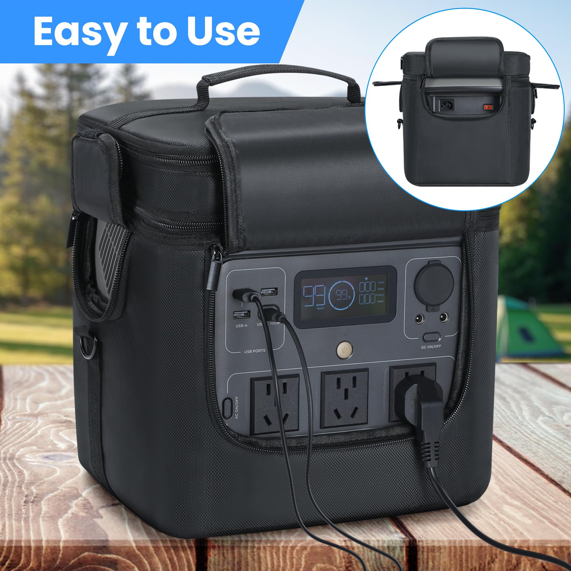 Bolsa de transporte compatible con ECOFLOW River 2 Pro, bolsa de almacenamiento de energía con correa de hombro ajustable, cubierta suave para generador con cremallera lateral, 28 x 27 x 23 cm