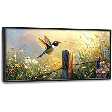 Hummingbird Flower Large Wall Art Farmhouse Framed Wall Decor for Living Room Bird Floral Pictures Oversized Canvas Print Painting Modern Extra Large Framed Artwork for Bedroom Office 60"x30"