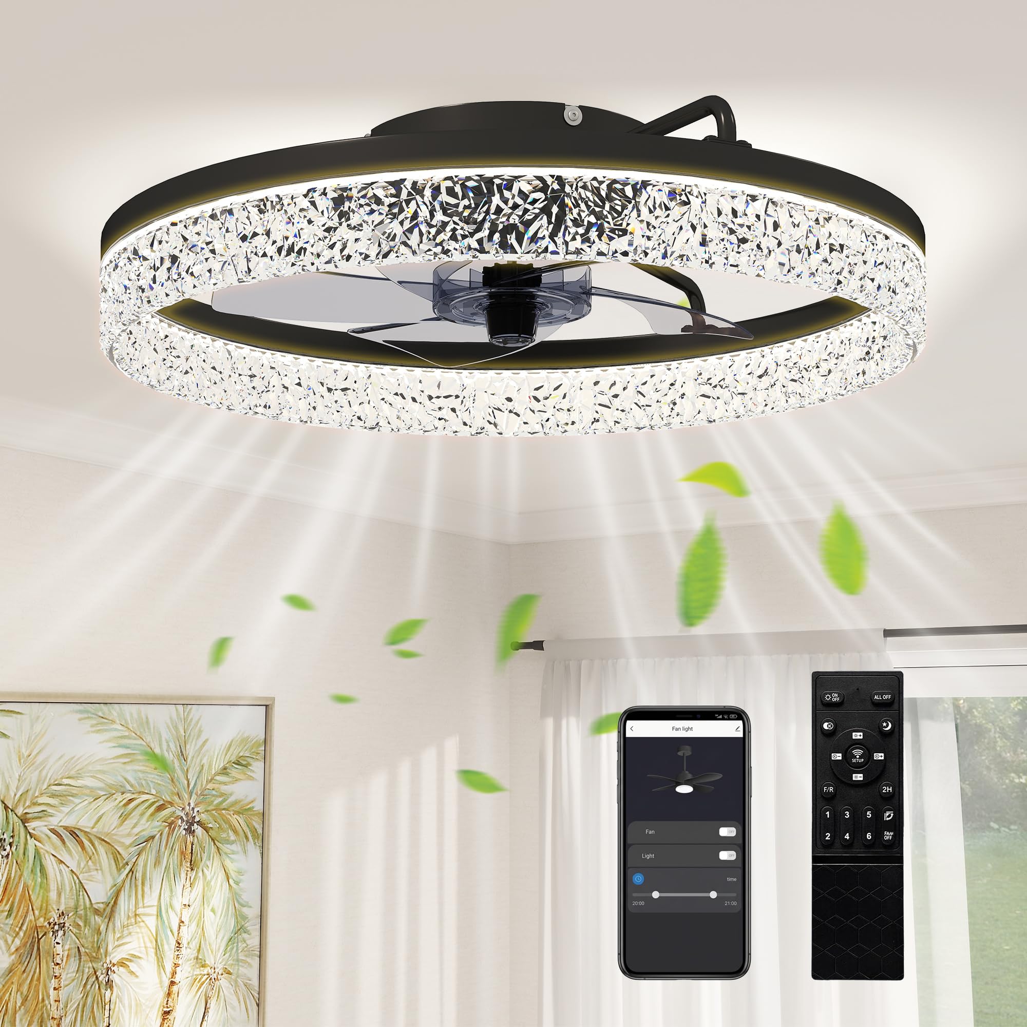 Homcom Unisex Black Ceiling Fans With Lights And Remote & App Control For Bedroom In Small