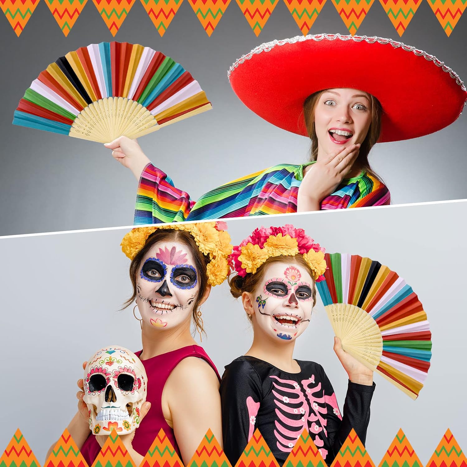 Chunful 24 Pcs Fiesta Paper Fans Cinco De Mayo Mexican Folding Handheld Fans for Birthday Mexican Cinco De Mayo Themed Party Supplies