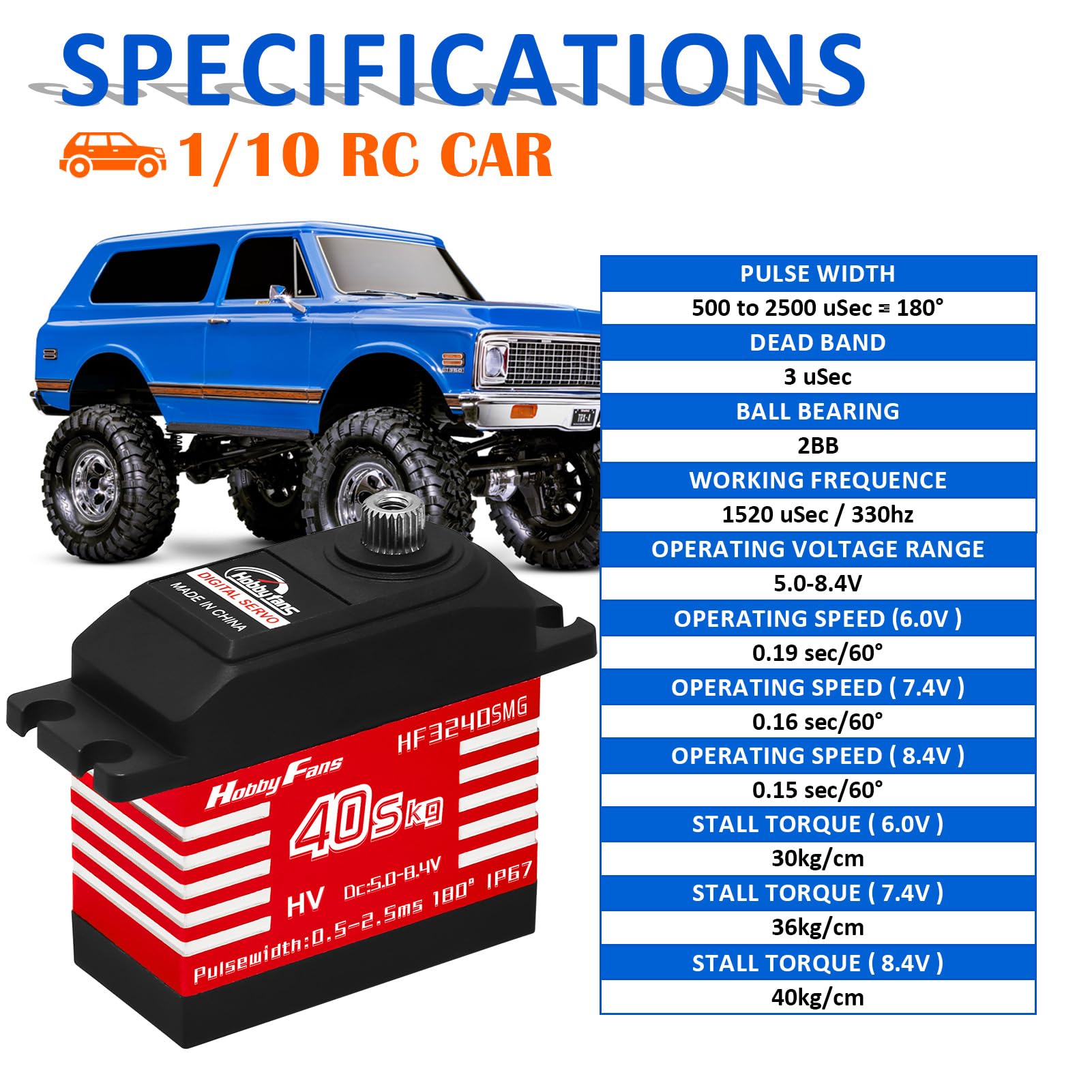 Servo numérique RC - 40 kg - Servo à couple élevé - Tout étanche - En métal - Avec 2 trompes de servo 25T - Pour voiture RC 1/12 1/10 1/8 RC Car RC Crawler - Rouge