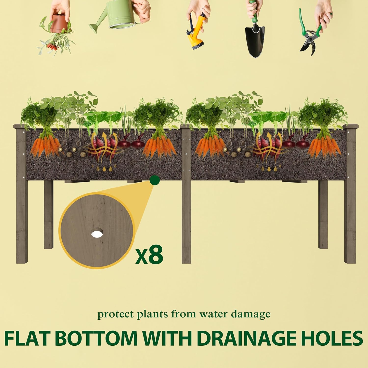 MUPATER 6'x1.8' Raised Garden Bed, Cedar Elevated Planter Box with 8 Drainage Holes, 6.8 Cubic Feet Potting Space, Wood Raised Garden Beds Outdoor with Six Legs for Garden, Patio and Greenhouse, Brown