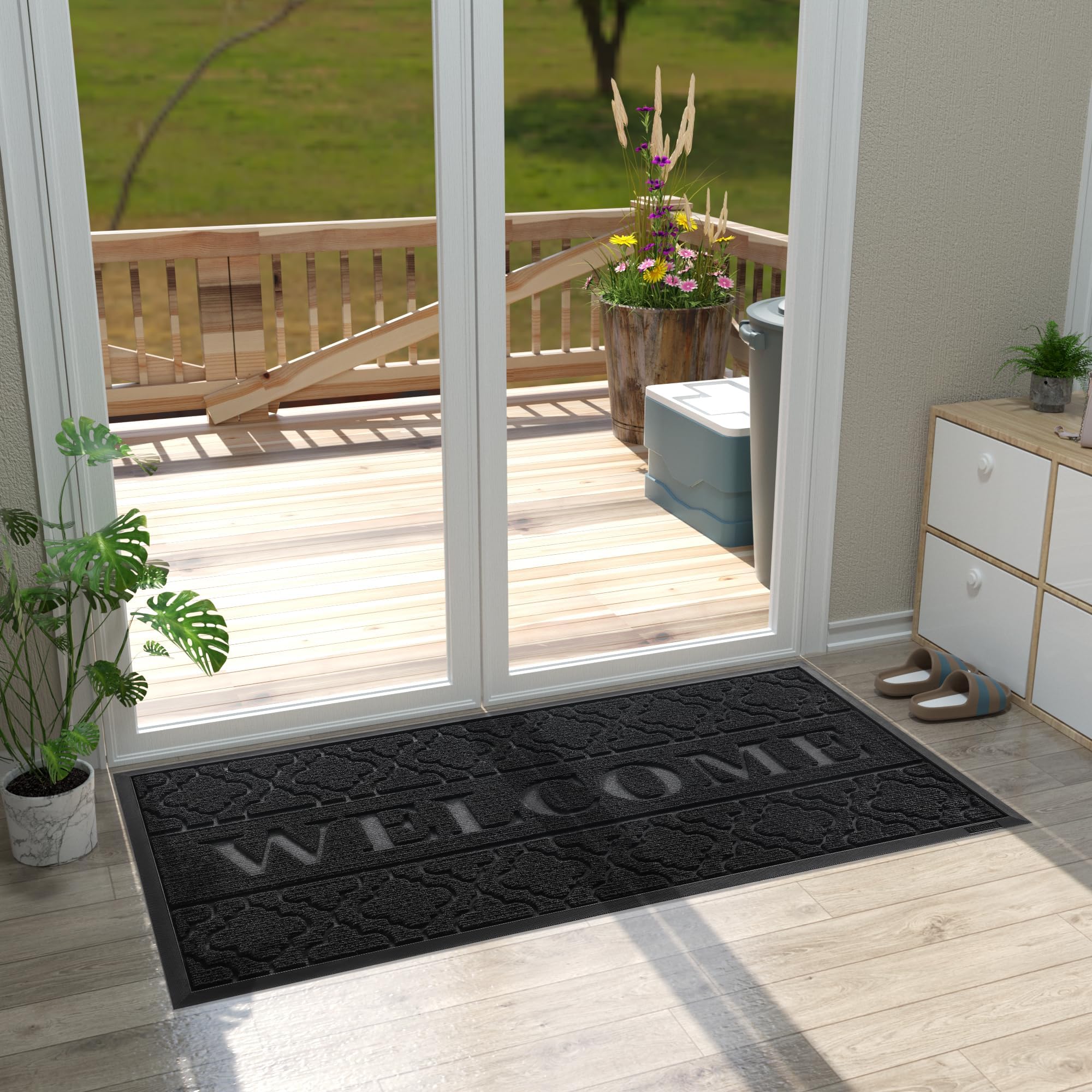 Yimobra Paillasson antidérapant lavable et résistant pour porte d'entrée, couloir, bureau - Noir - 120 x 80 cm - Idéal pour l'extérieur et l'intérieur
