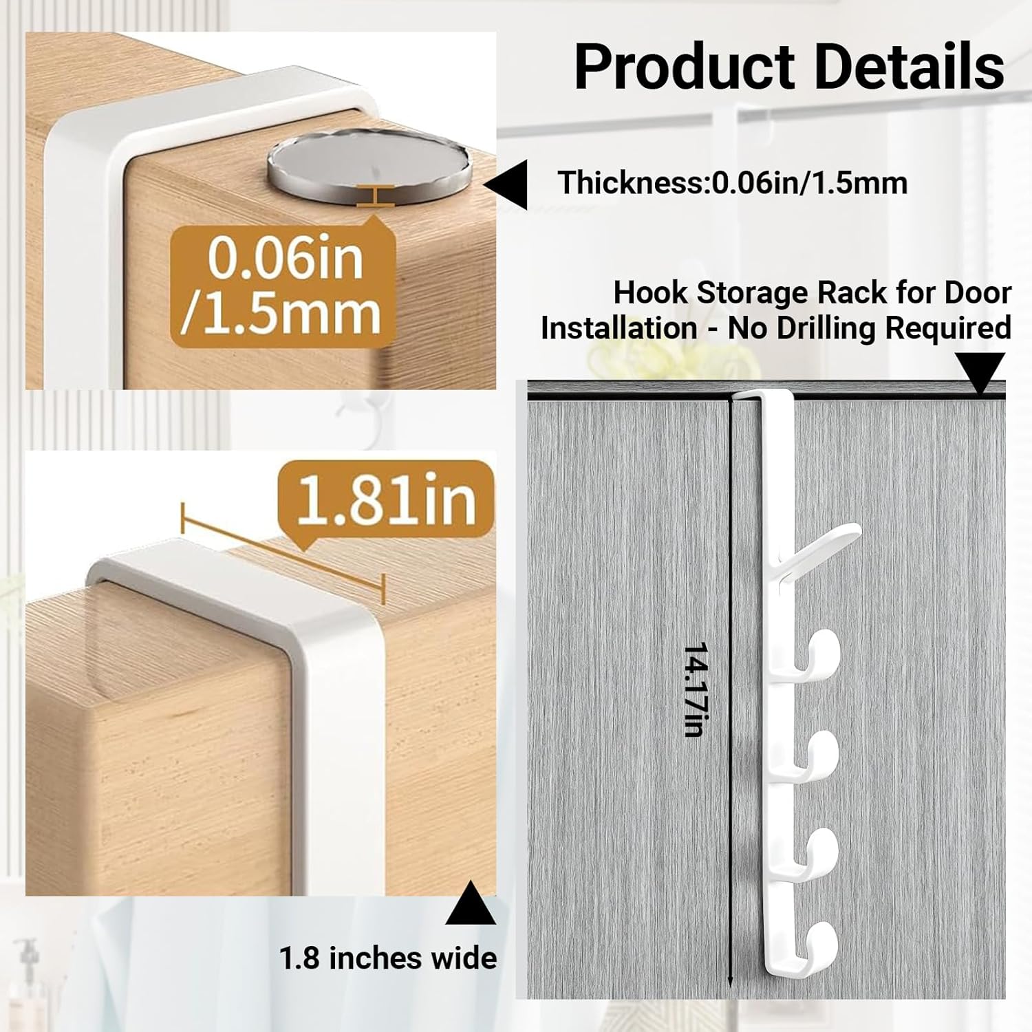 Over The Door Hooks-Door Hanging Hook Rack for Purse Closet,Coat Rack Wall Mount,5 Hooks,for Clothes,Hat,Bags