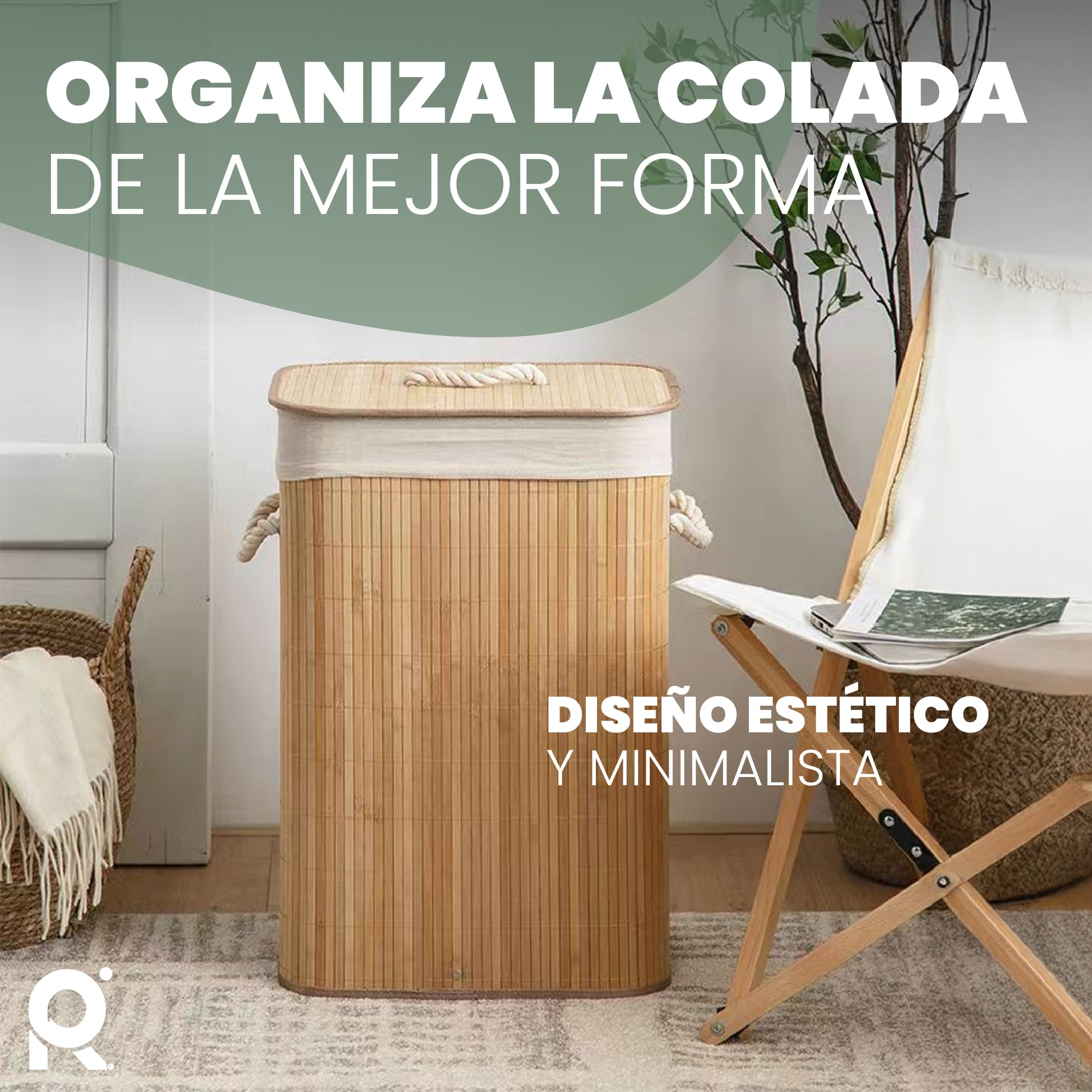 Cesto de Lavanderia 2 Compartimentos 72 L Bambu Natural con Tapa