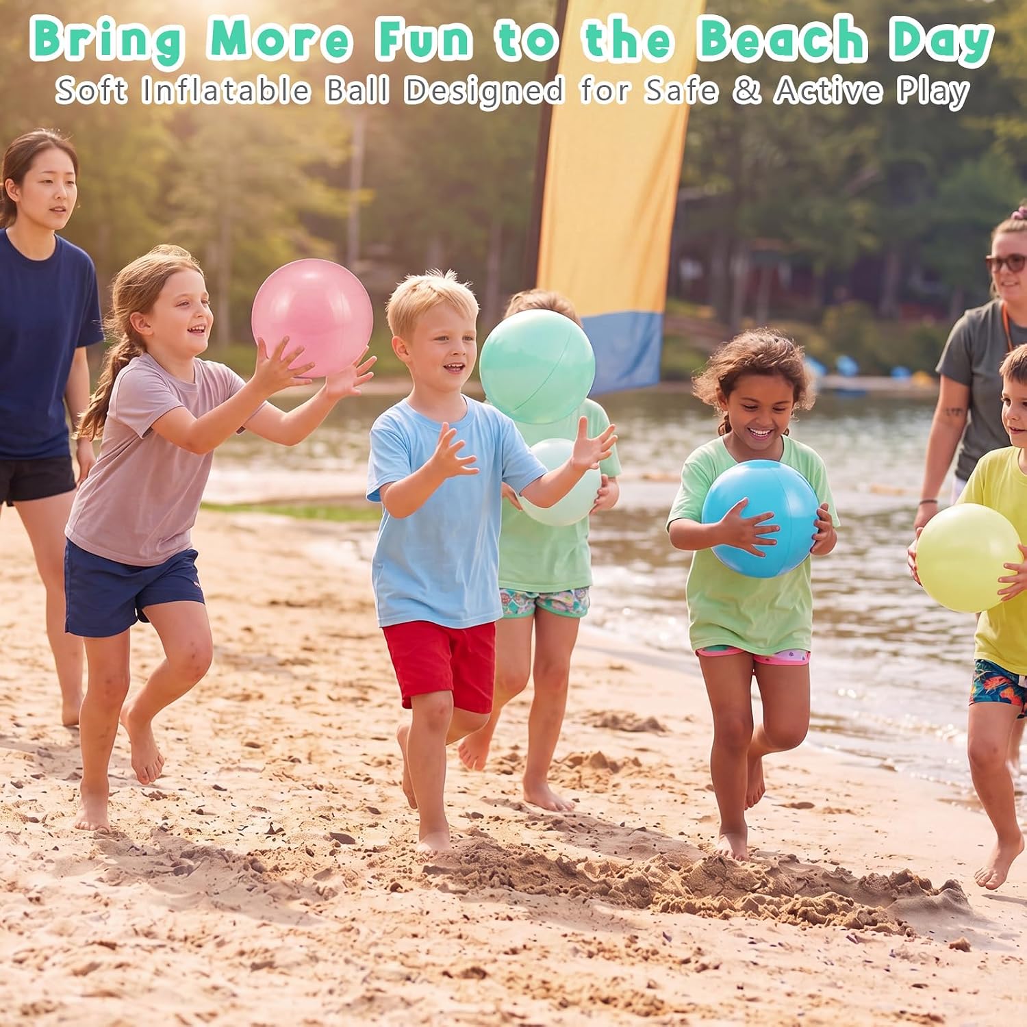 MiniInflat 4 Pcs 16 Inch Inflatable Beach Balls Bulk Large Pastel Inflatable Decorated Ball Party Ornaments for Summer Swimming Pool Party Birthday Favors