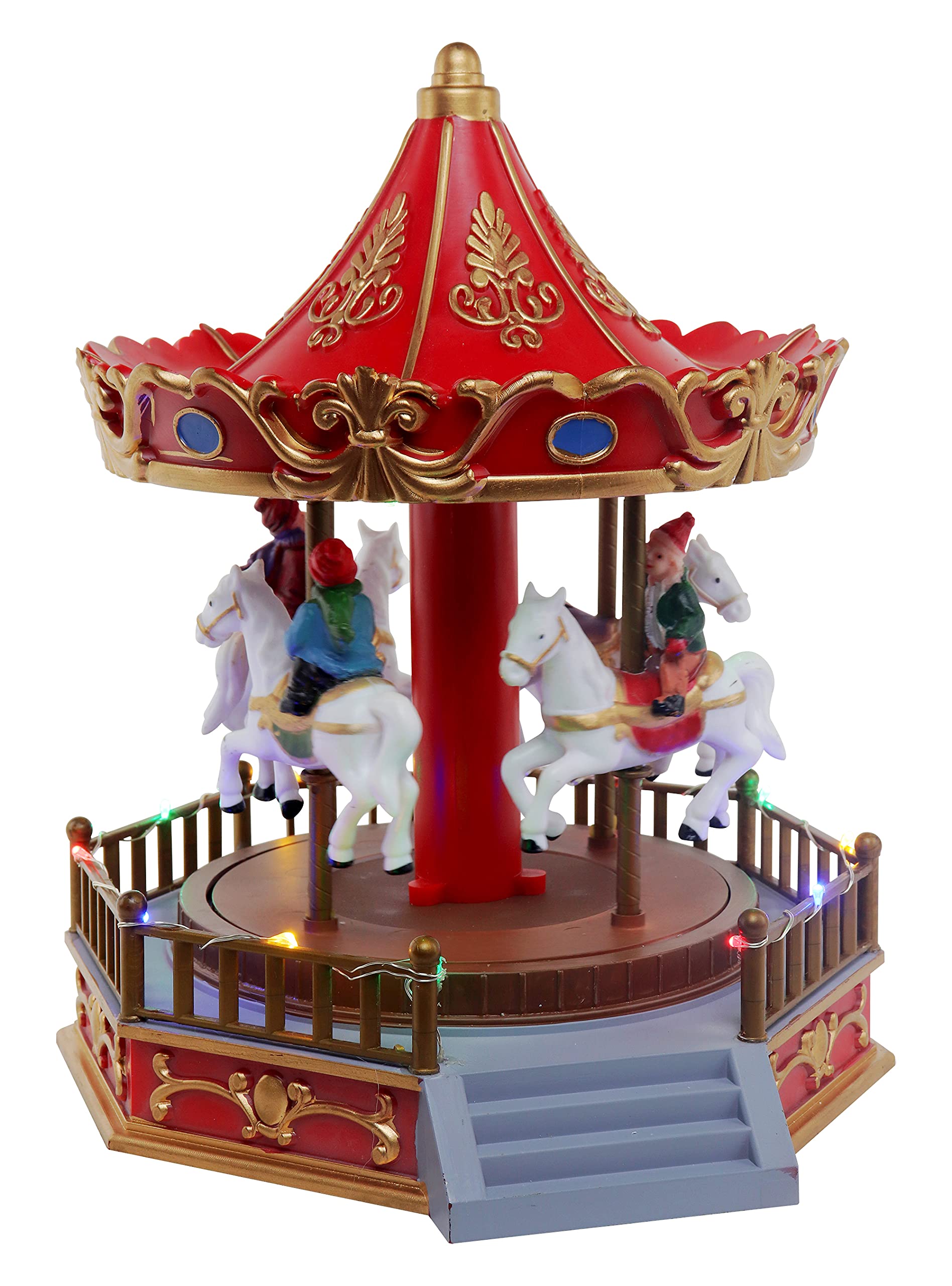 Top Treasures Christmas Village Merry Go Round Carousel Pre-lit Animated Musical Snow Village Perfect Addition to Your Christmas Decorations & Christmas Village Displays