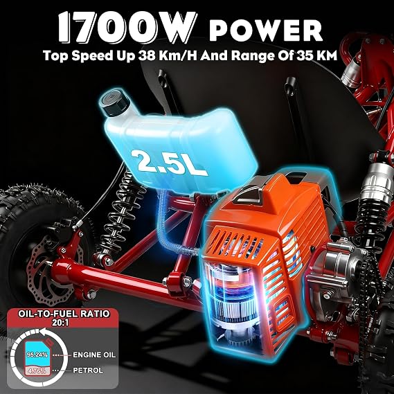 Gas Powered Go Kart, 2 Stroke Go Kart for Adults & Kids with Premium Steel Tubular Frame, Off-Road Kart with 6'' Tires Featuring 2.5L Tank, Hydraulic/Rear Disc Brake, 25MPH
