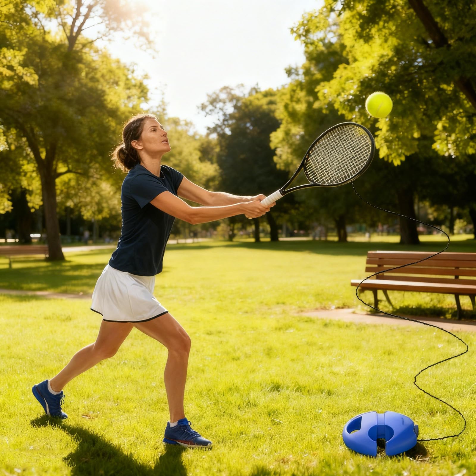 NUOBESTY Tennis Buddy Pallina da rimbalzo per giocatore singolo con corda Attrezzatura da rimbalzo portatile per adulti principianti 4 palline da allenamento con base stabile
