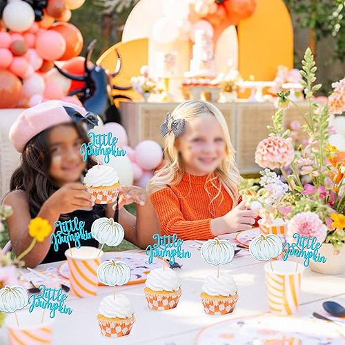 Miniatura 14 de 24 piezas de calabaza Oh Baby Cupcake Toppers Glitter Heart Feet Baby Shower Cupcake Picks para otoño, Acción de Gracias, tema de otoño, baby