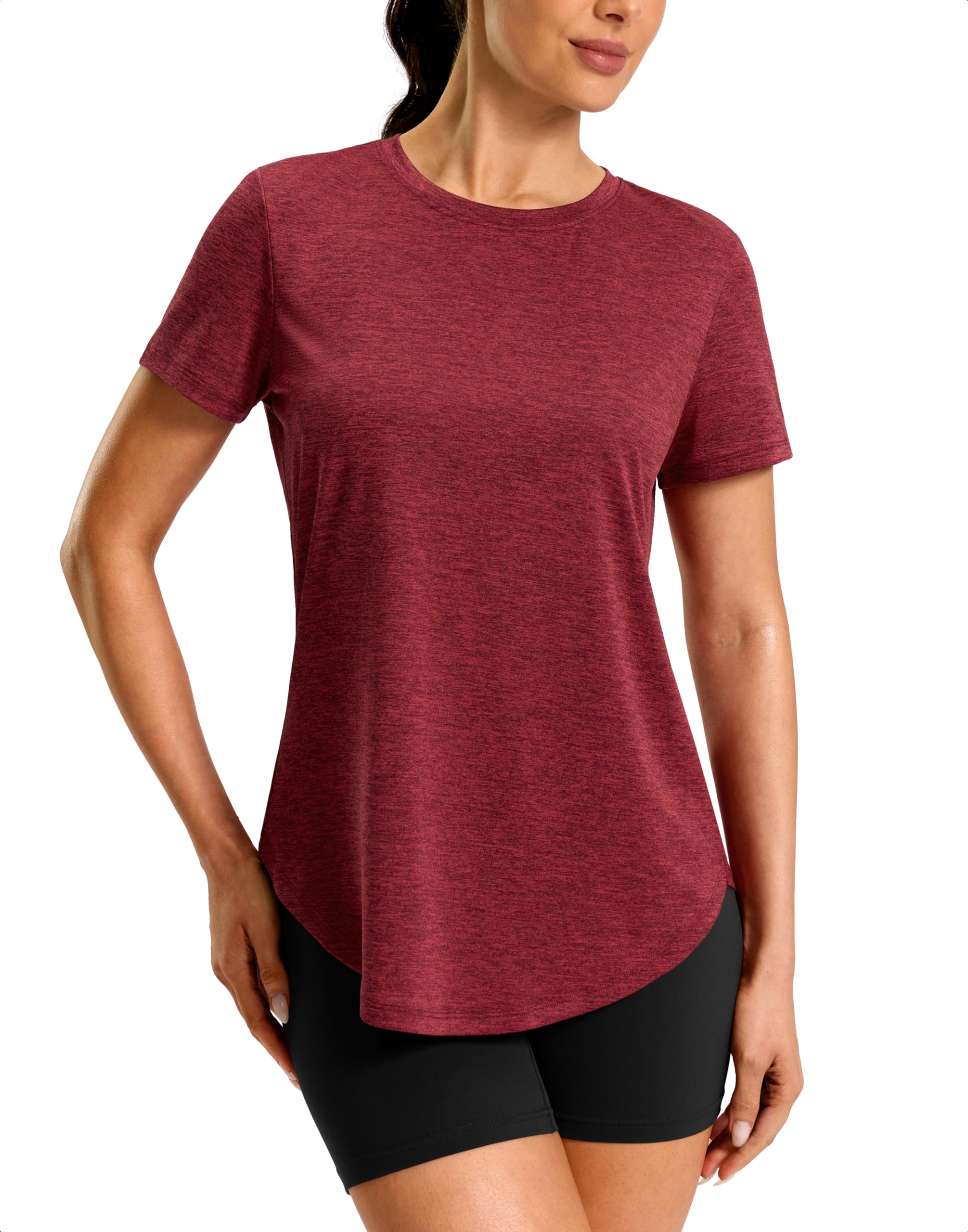 Women's Workout Shirts Bum-Covering Length Lightweight Short Sleeve Dry Fit Athletic Hiking Running Summer Tops for Women — view 17