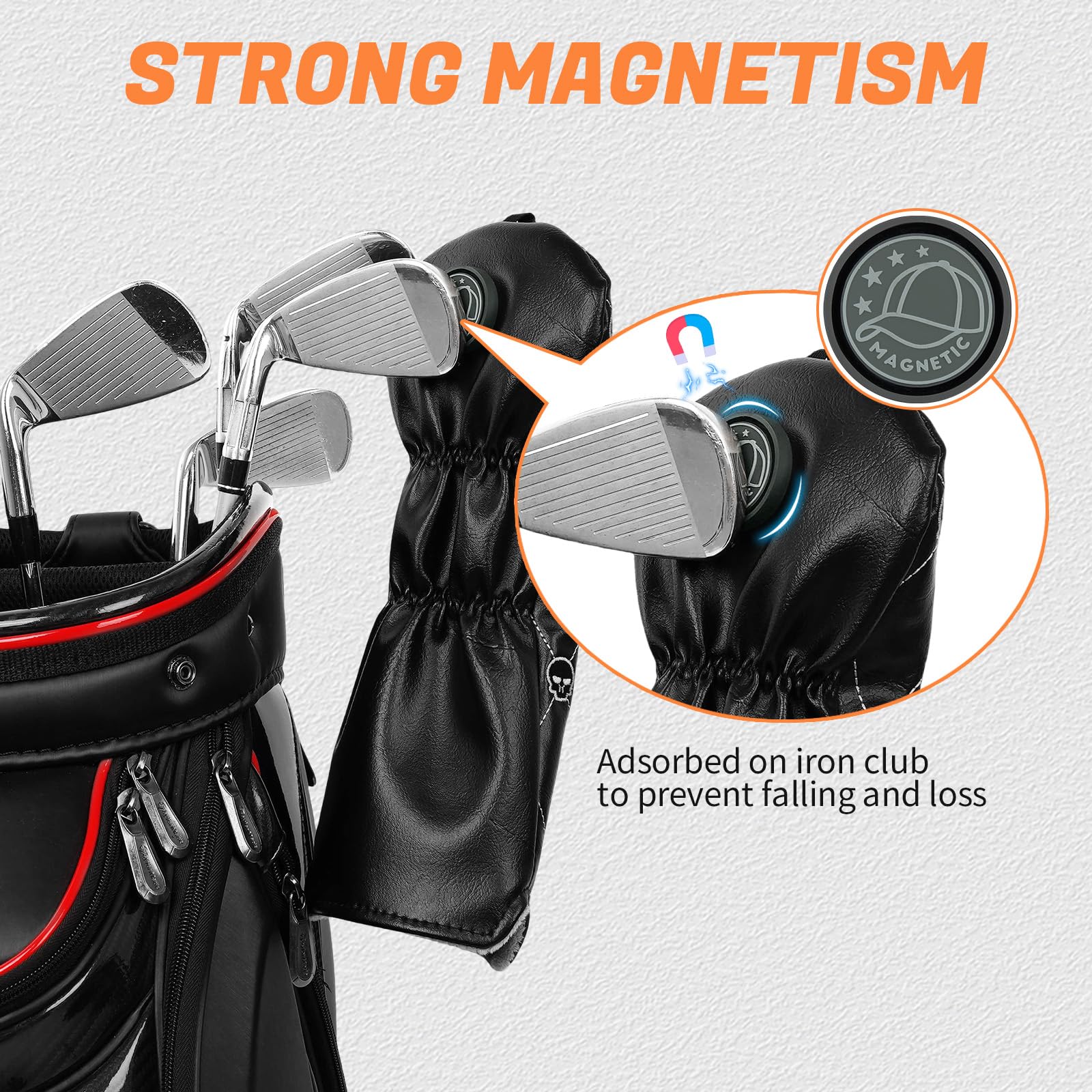 Golfschlägerhauben aus Holz für Fahrer/Fairway/Hybrid/(1.F.U), schwarzes PU-Leder, Totenkopf-Muster