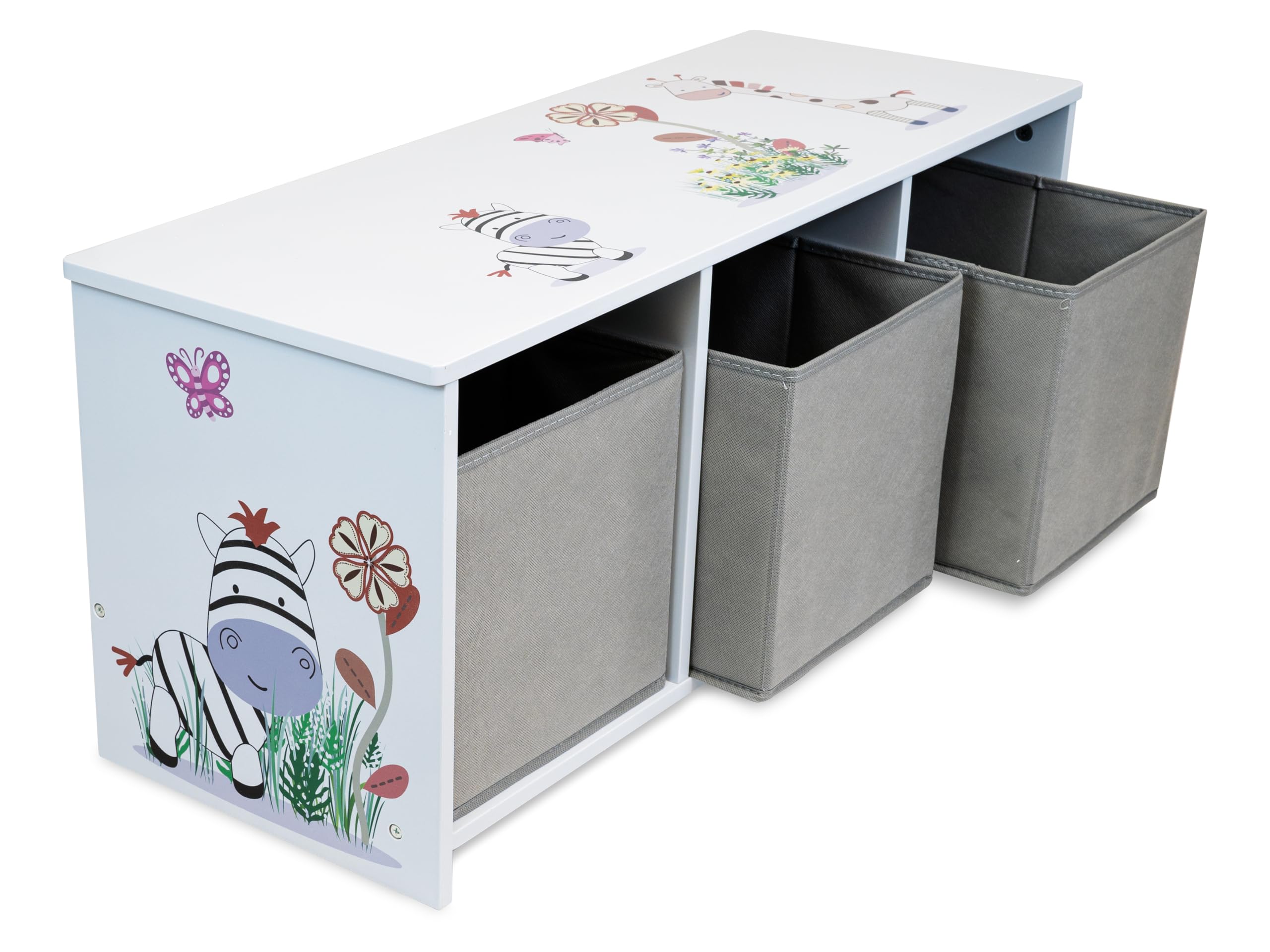 Teorema - Mobile in Legno Porta Giochi, Porta Oggetti con 3 Contenitori in Tessuto Rimovibili