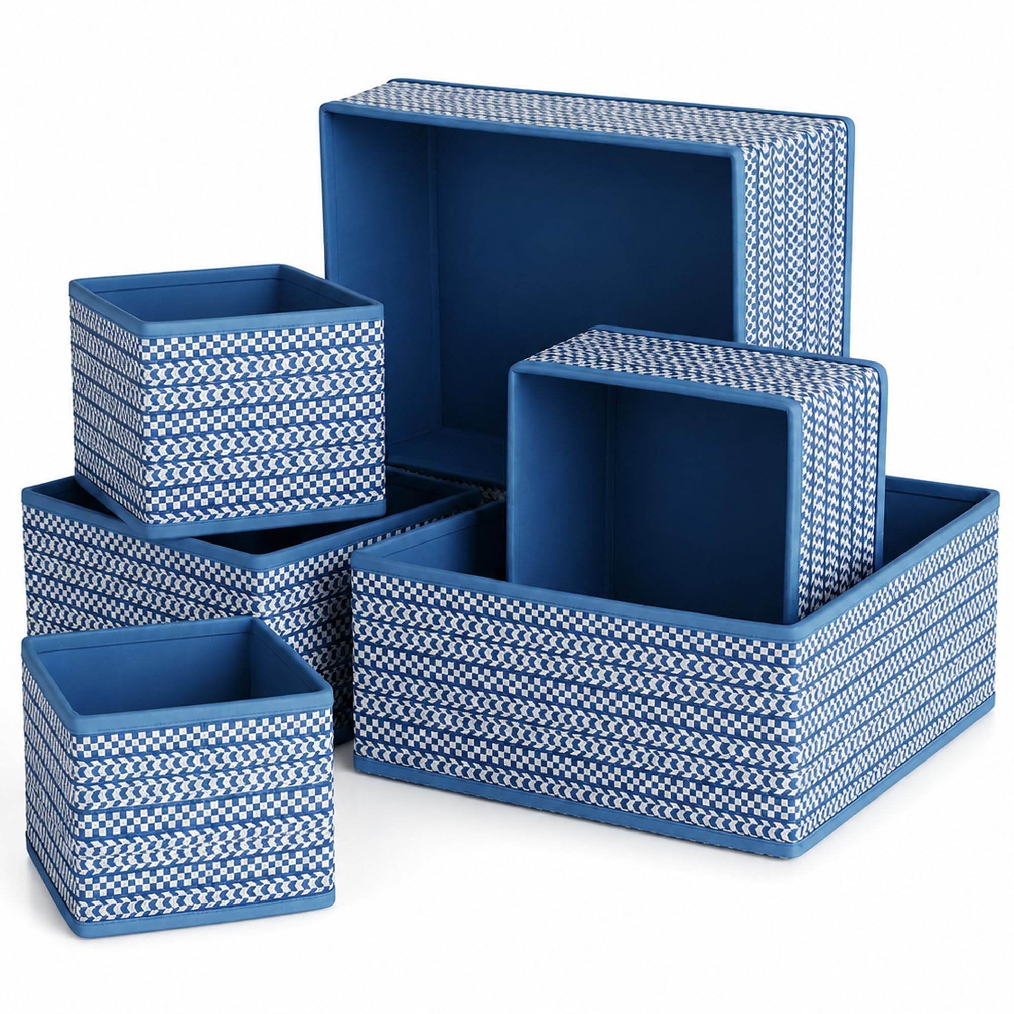 DALUCI 6 Piece Foldable Wardrobe Organizer for Storage | Clothes Storage Box Set for Cupboard & Almirah | Fabric Drawer Organizers and Closet Storage Bins for Shirts, Pants, Underwear & Socks (Blue)