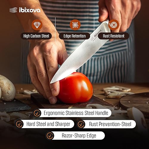 Miniatura 8 de IBIXOVA - Juego de cuchillos de cocina profesionales 2024, cuchillos de acero inoxidable de alto carbono de 15 piezas y bloque de afilado integrado,
