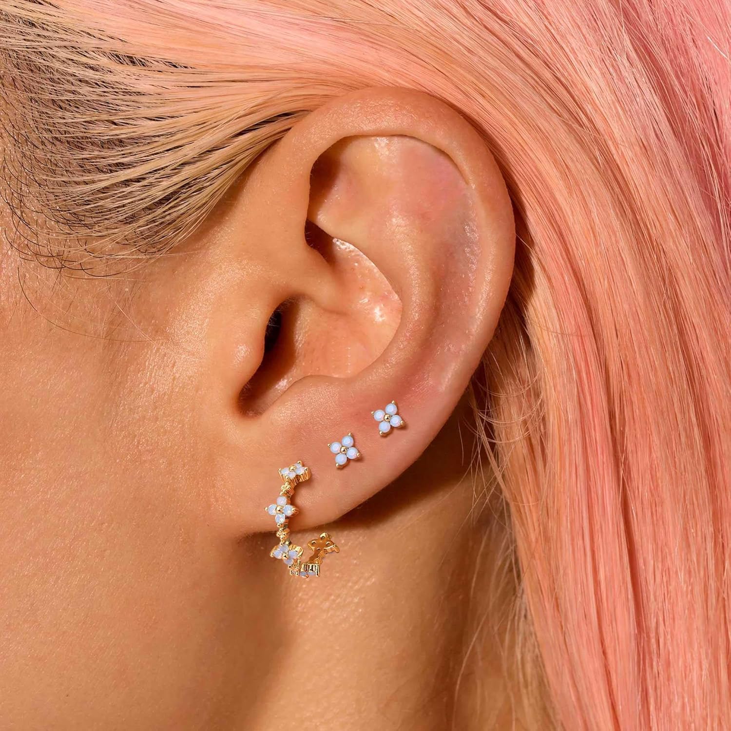 Krfy Sterling Silver Post Earrings for Women - Hypoallergenic 14K Gold Plated Cartilage Earrings Dainty Stud Hoop Dangle Chain Gold Plated Jewelry For Women - Image 6