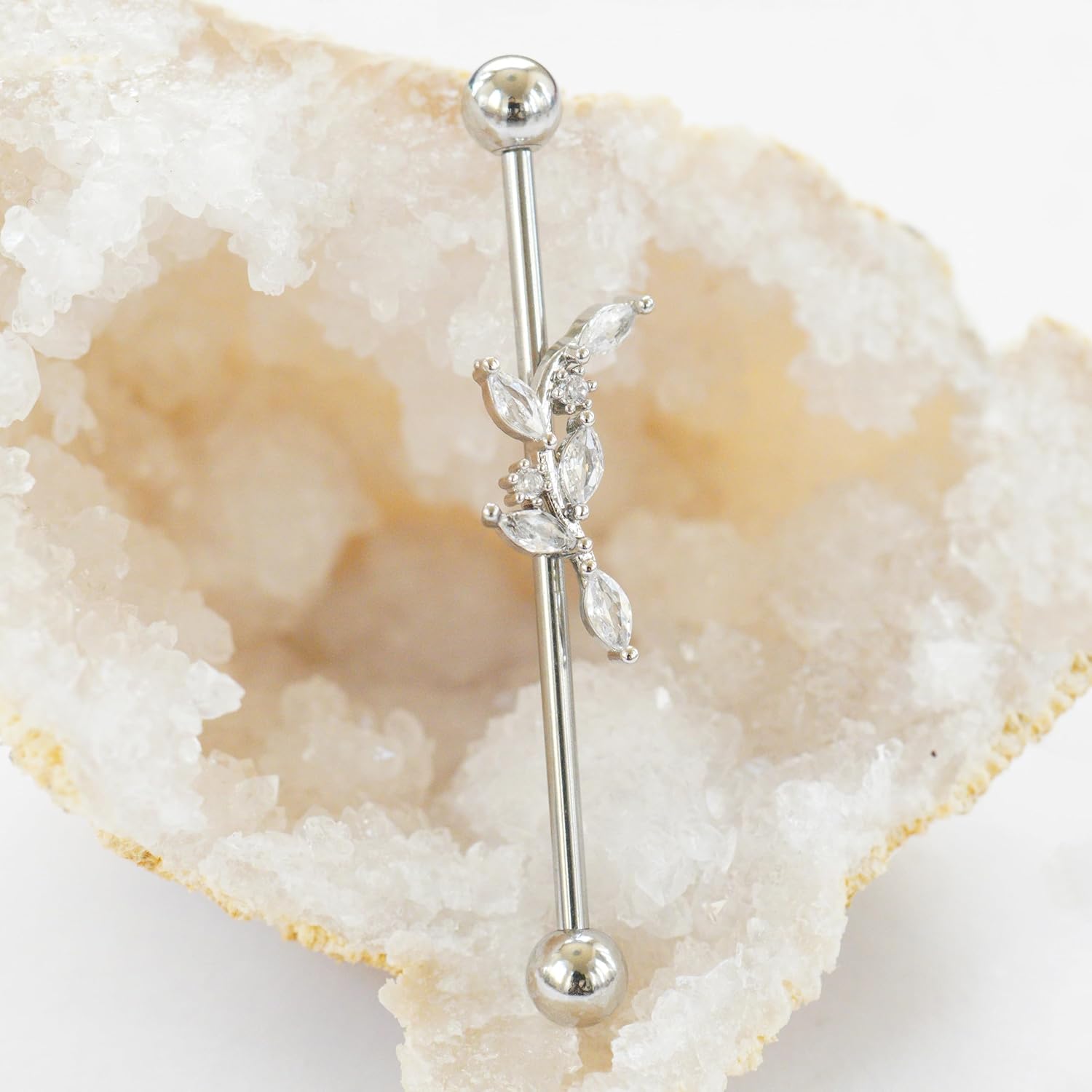 14G Silver Leaf Industrial Piercing Jewelry Surgical Steel, Branch Industrial Bar Piercing, Industrial Jewelry for Women, 14 Gauge - Image 5